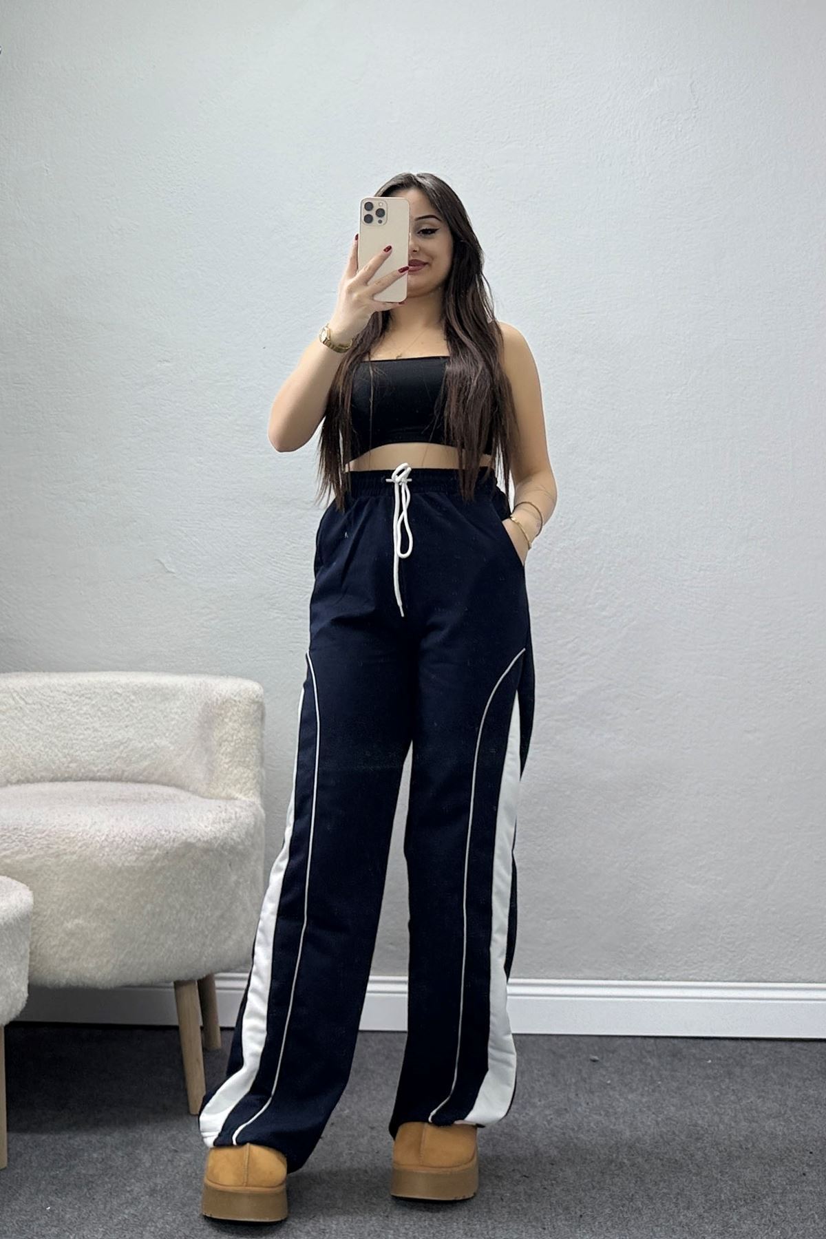 Şeritli 2 İplik Eşofman Altı Lacivert - 52102.1005.