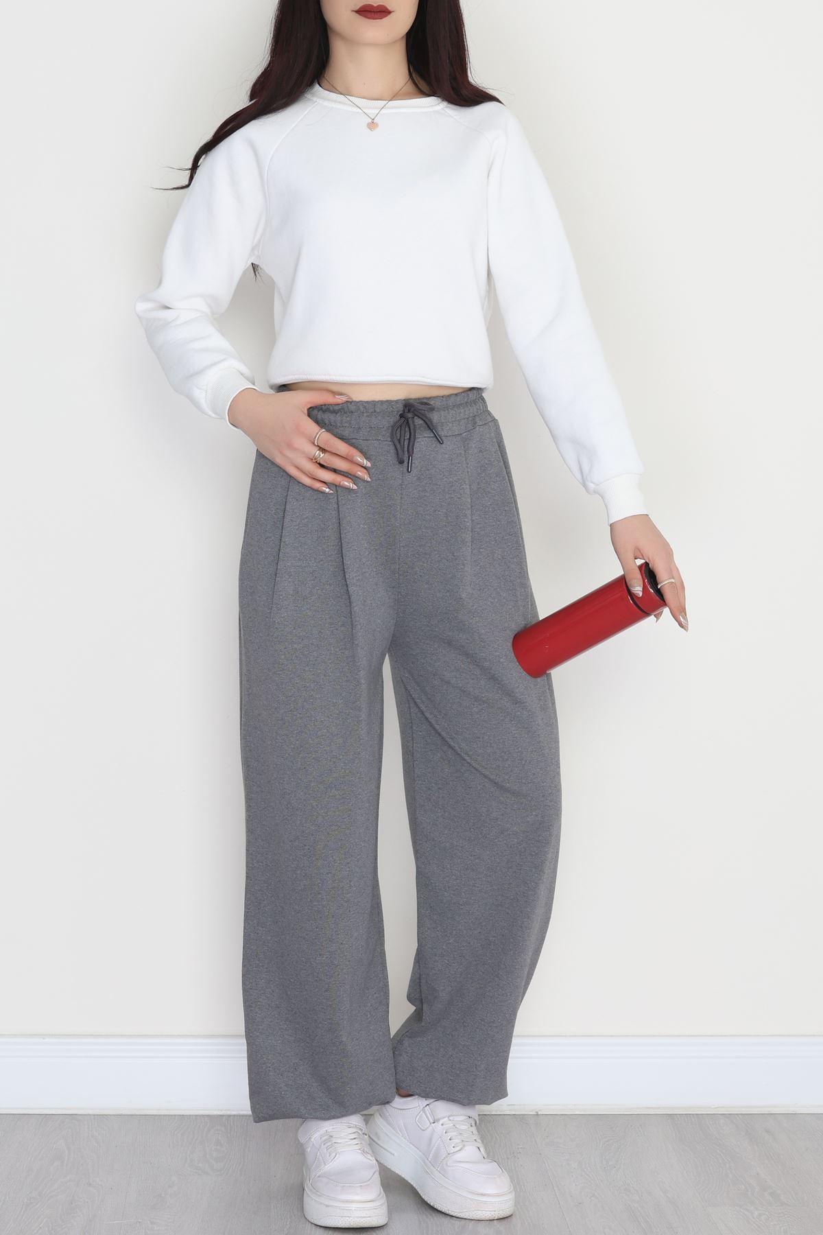 Paça Lastikli 2 İplik Pileli Eşofman Altı Füme - 52008.1857.