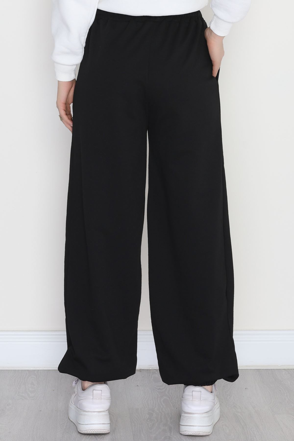 Paça Lastikli 2 İplik Pileli Eşofman Altı Siyah - 52008.1857.