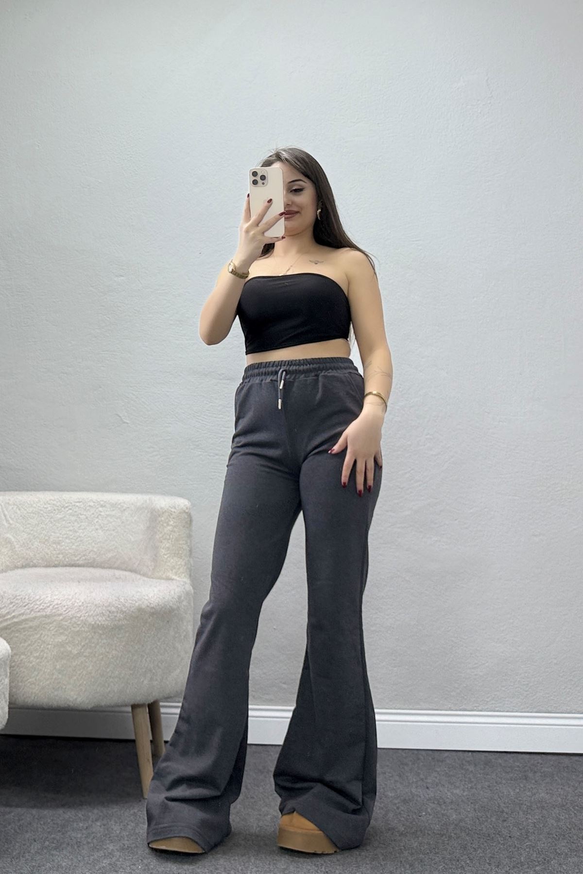 2 İplik İspanyol Paça Eşofman Altı Füme - 52118.1857.