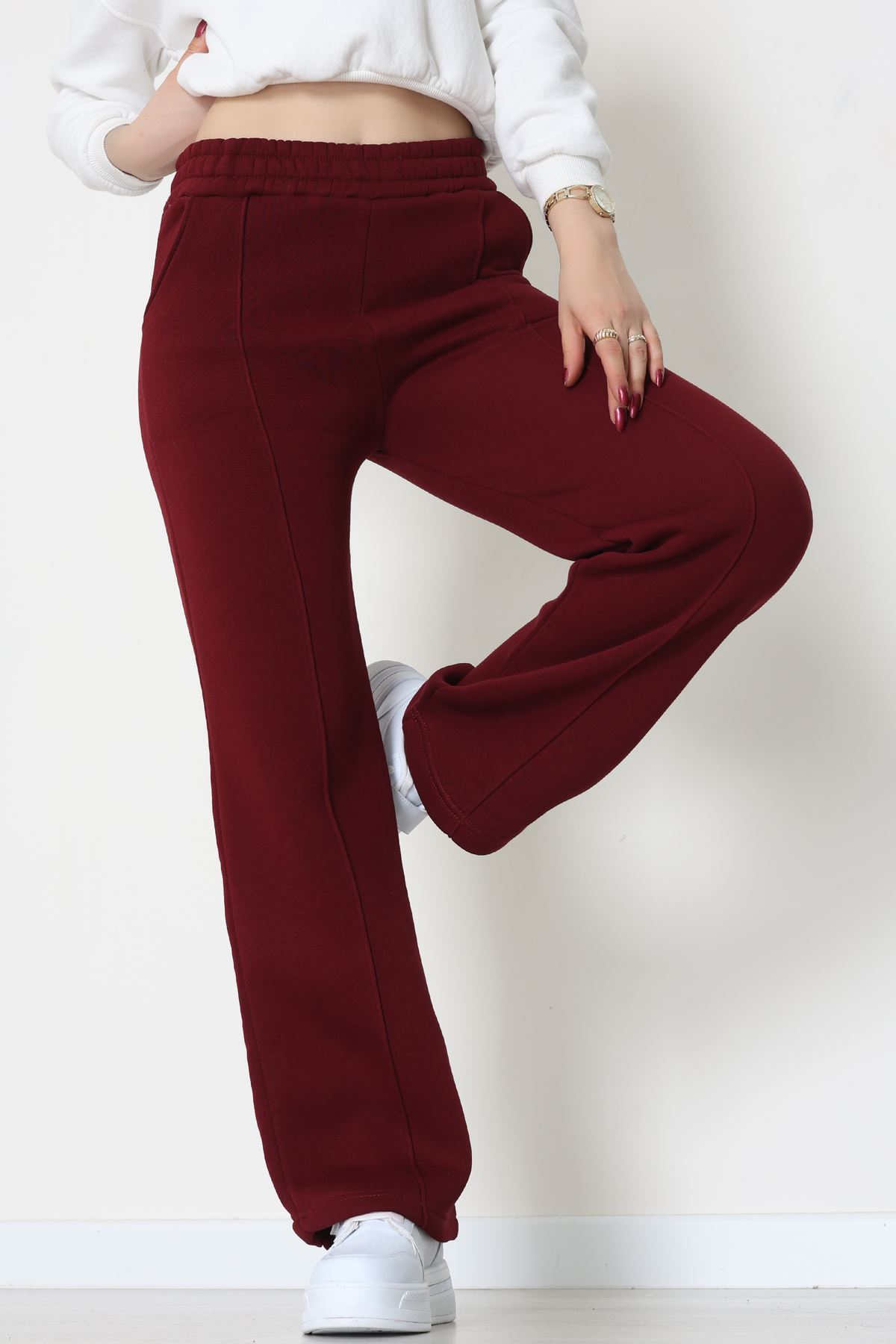 3 İplik Önü Çımalı Eşofman Altı Koyubordo - 42520.1878.