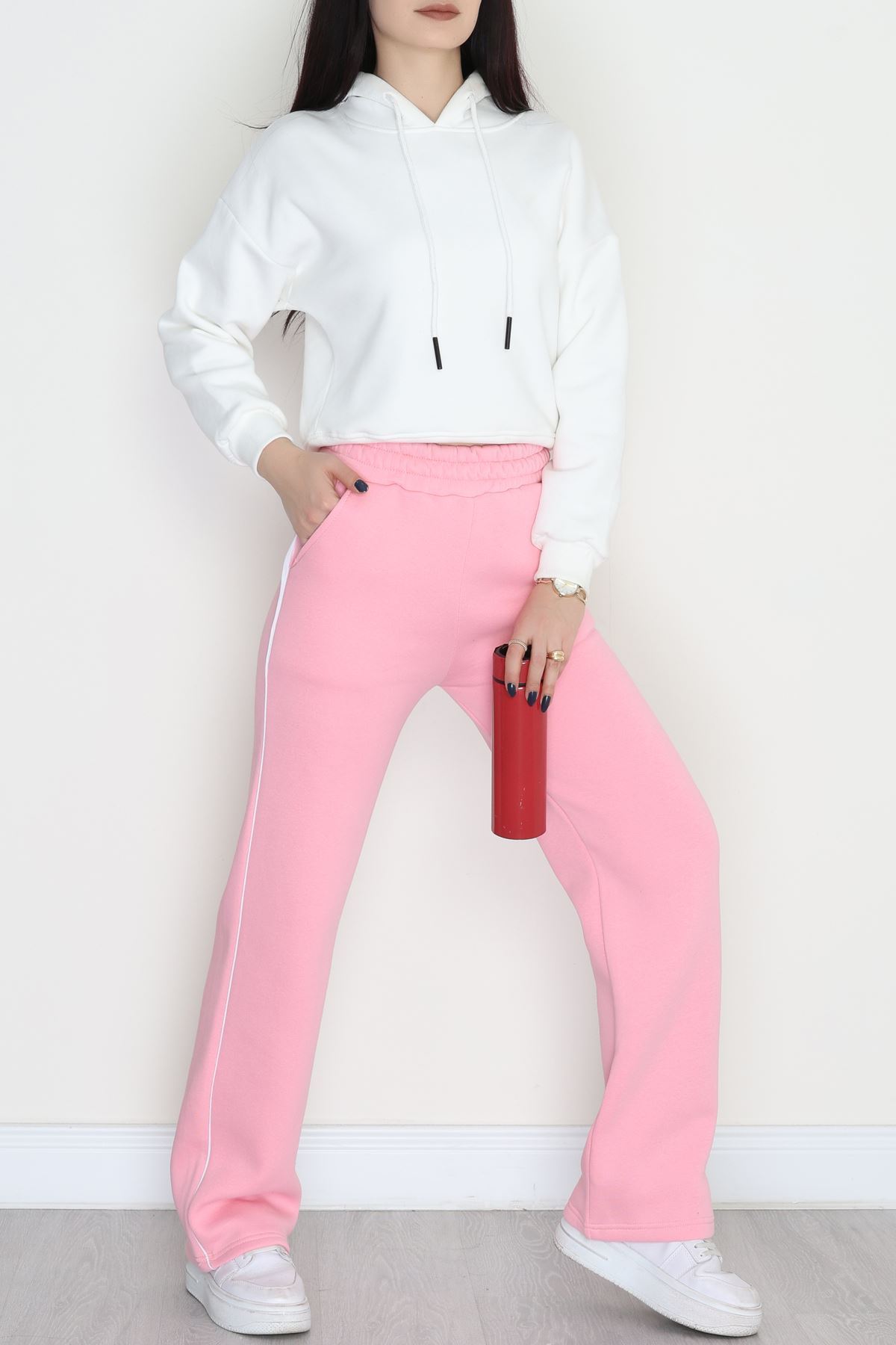 3 İplik Biyeli Palazzo Eşofman Altı Pembe - 30104.1878.