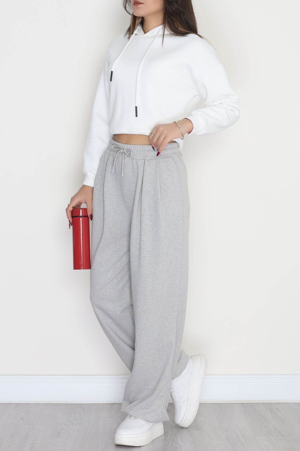 Paça Lastikli 2 İplik Pileli Eşofman Altı Gri - 52008.1857.