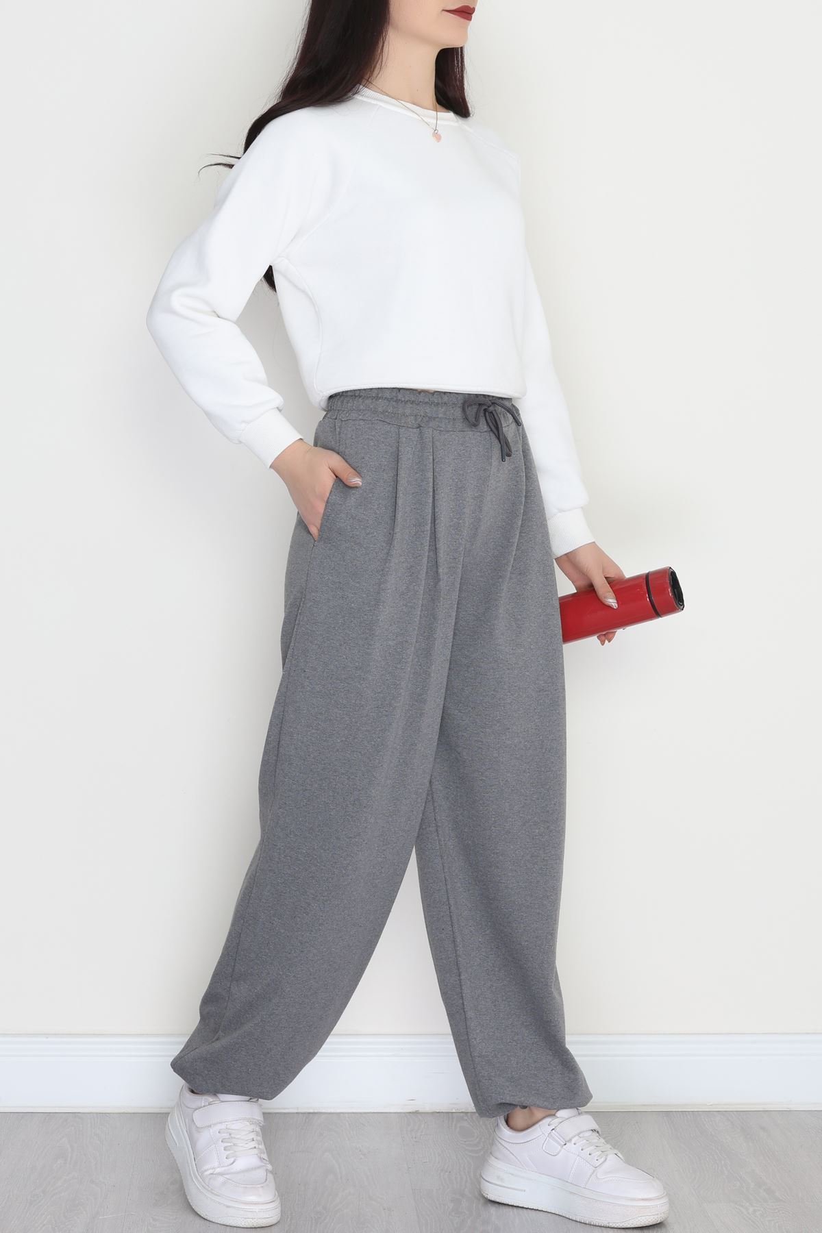 Paça Lastikli 2 İplik Pileli Eşofman Altı Füme - 52008.1857.