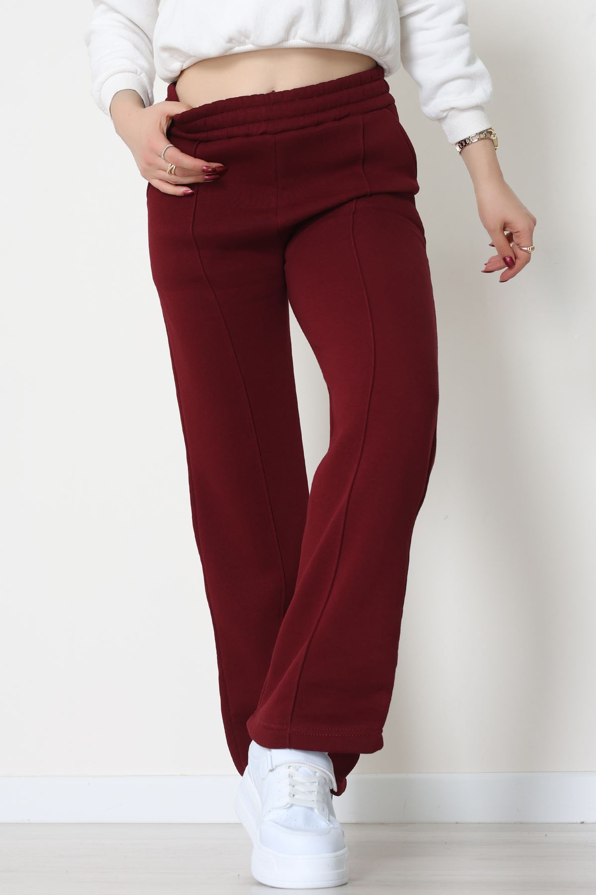 3 İplik Önü Çımalı Eşofman Altı Koyubordo - 42520.1878.