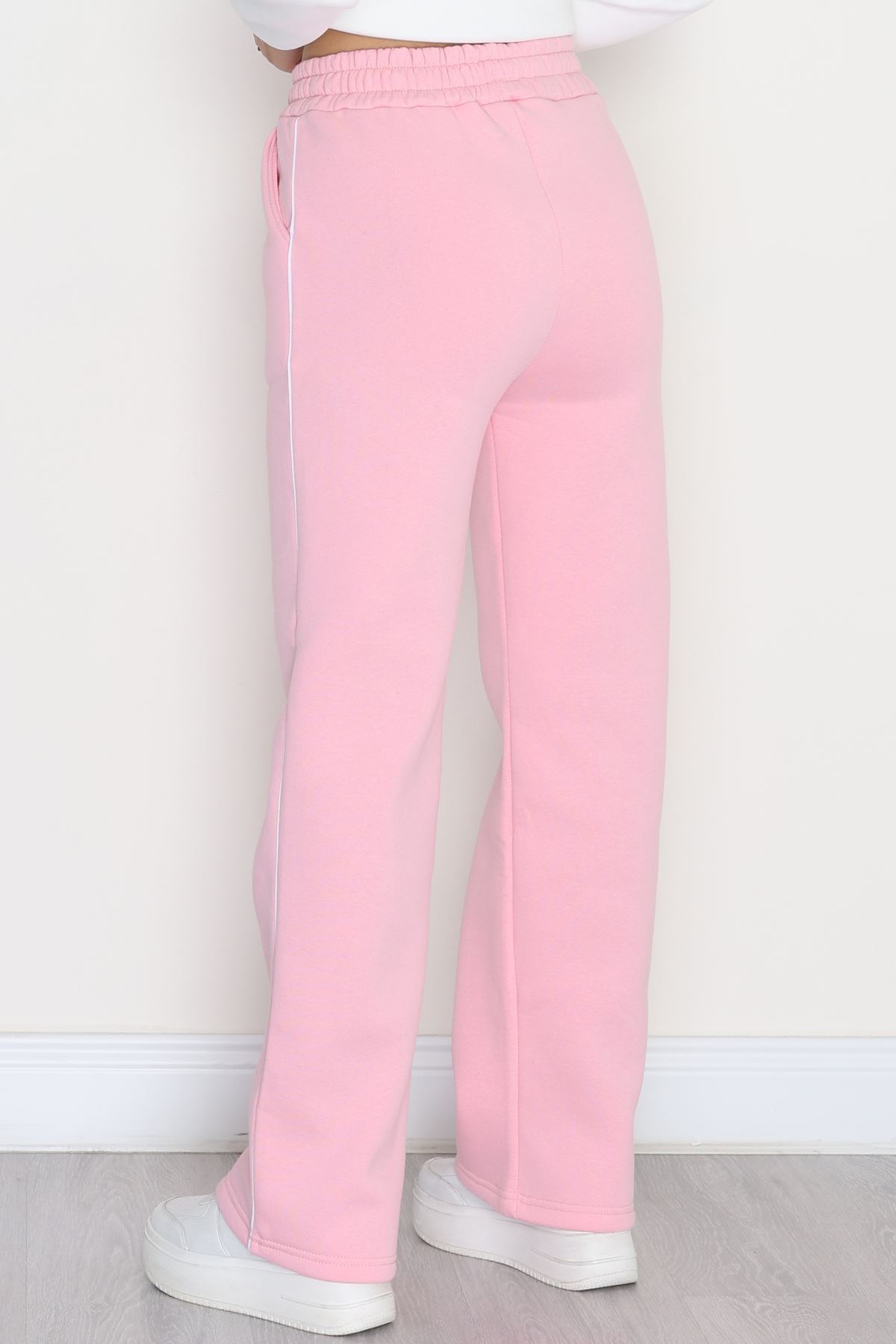 3 İplik Biyeli Palazzo Eşofman Altı Pudra - 30104.1878.