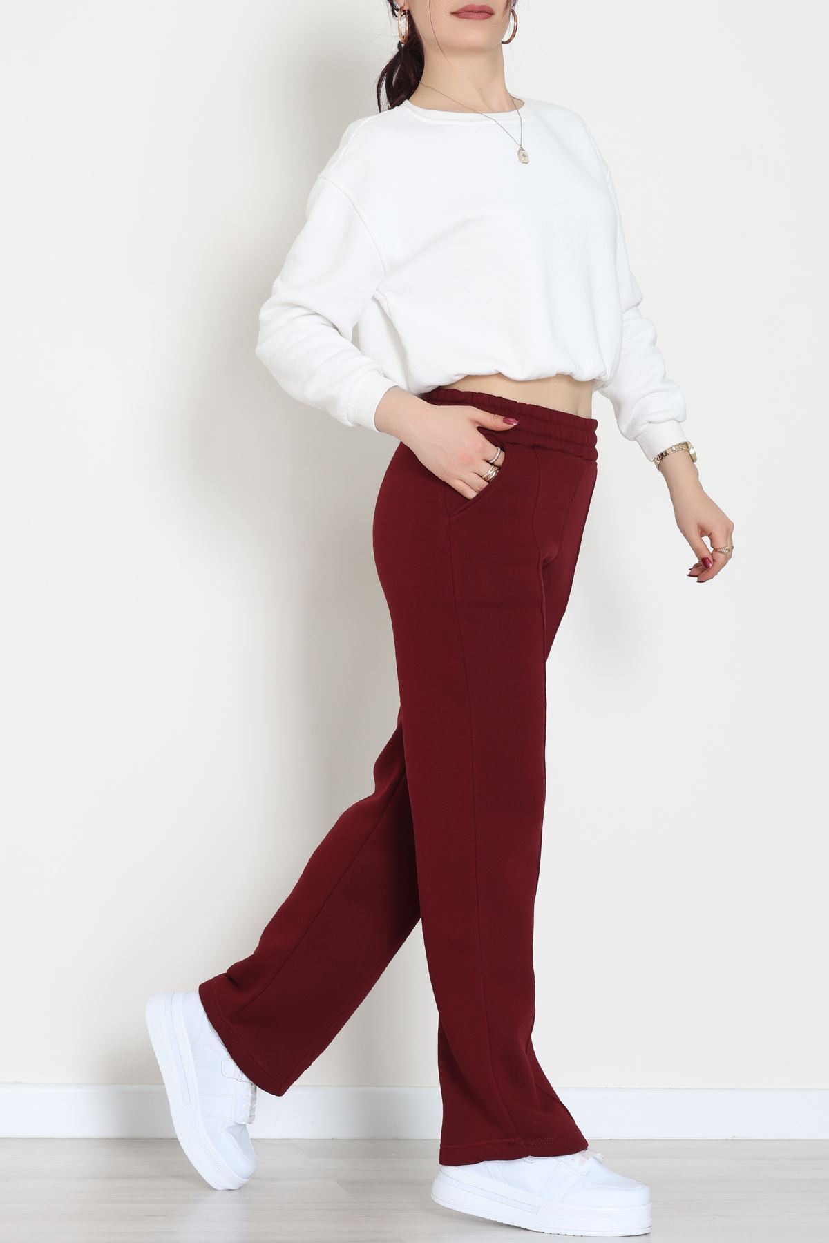 3 İplik Önü Çımalı Eşofman Altı Koyubordo - 42520.1878.