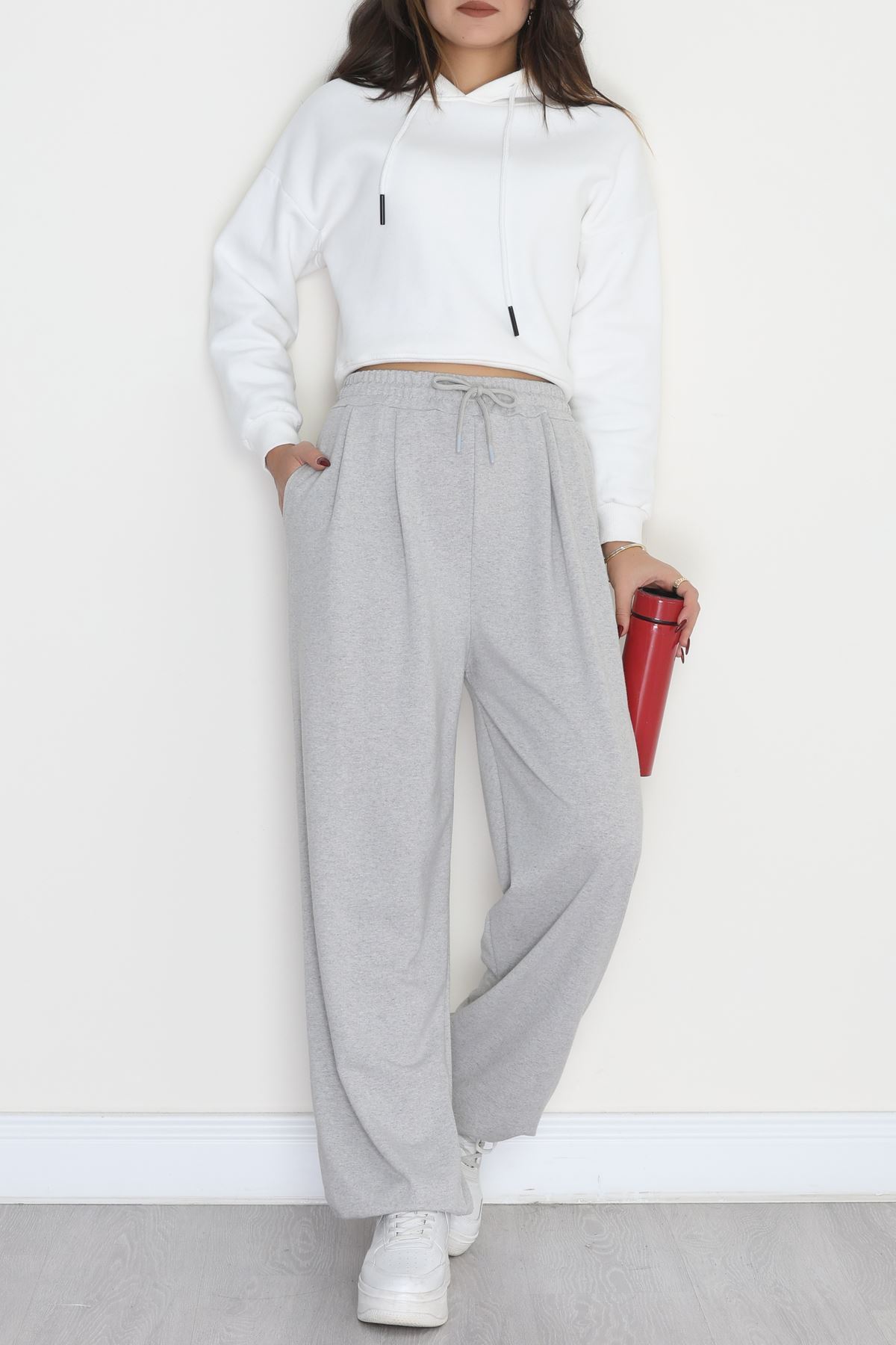 Paça Lastikli 2 İplik Pileli Eşofman Altı Gri - 52008.1857.