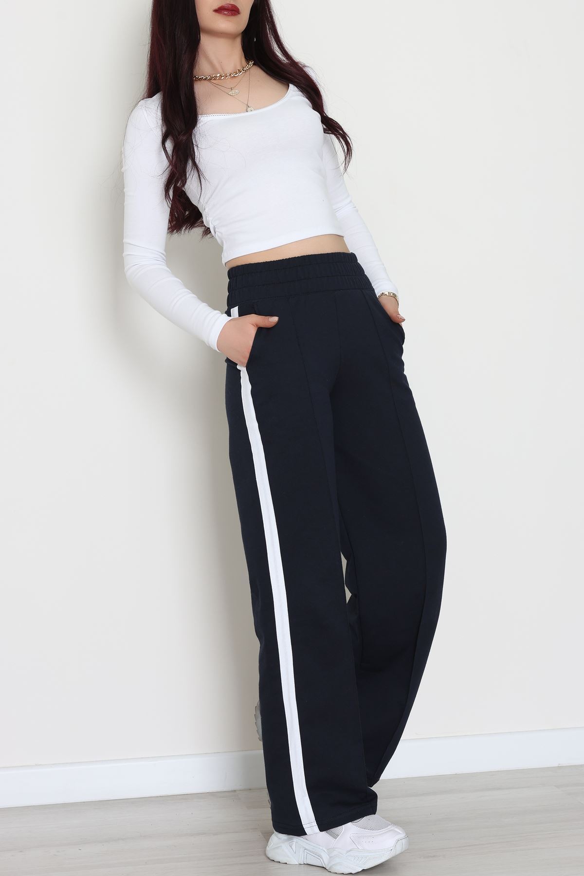 Şeritli 2 İplik Eşofman Altı Lacivert - 52103.1005.