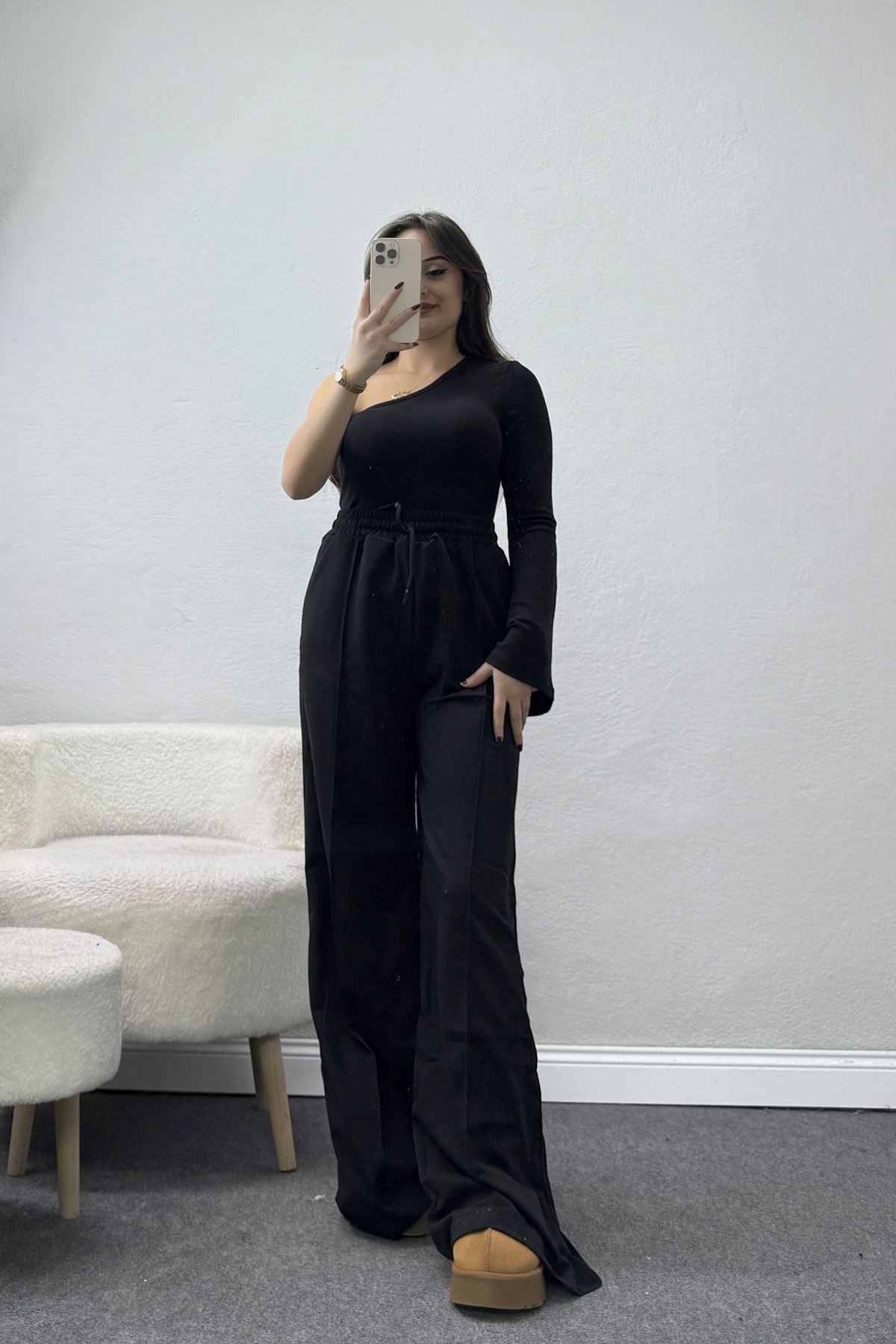 2 İplik Çımalı Eşofman Altı Siyah - 52026.1857.