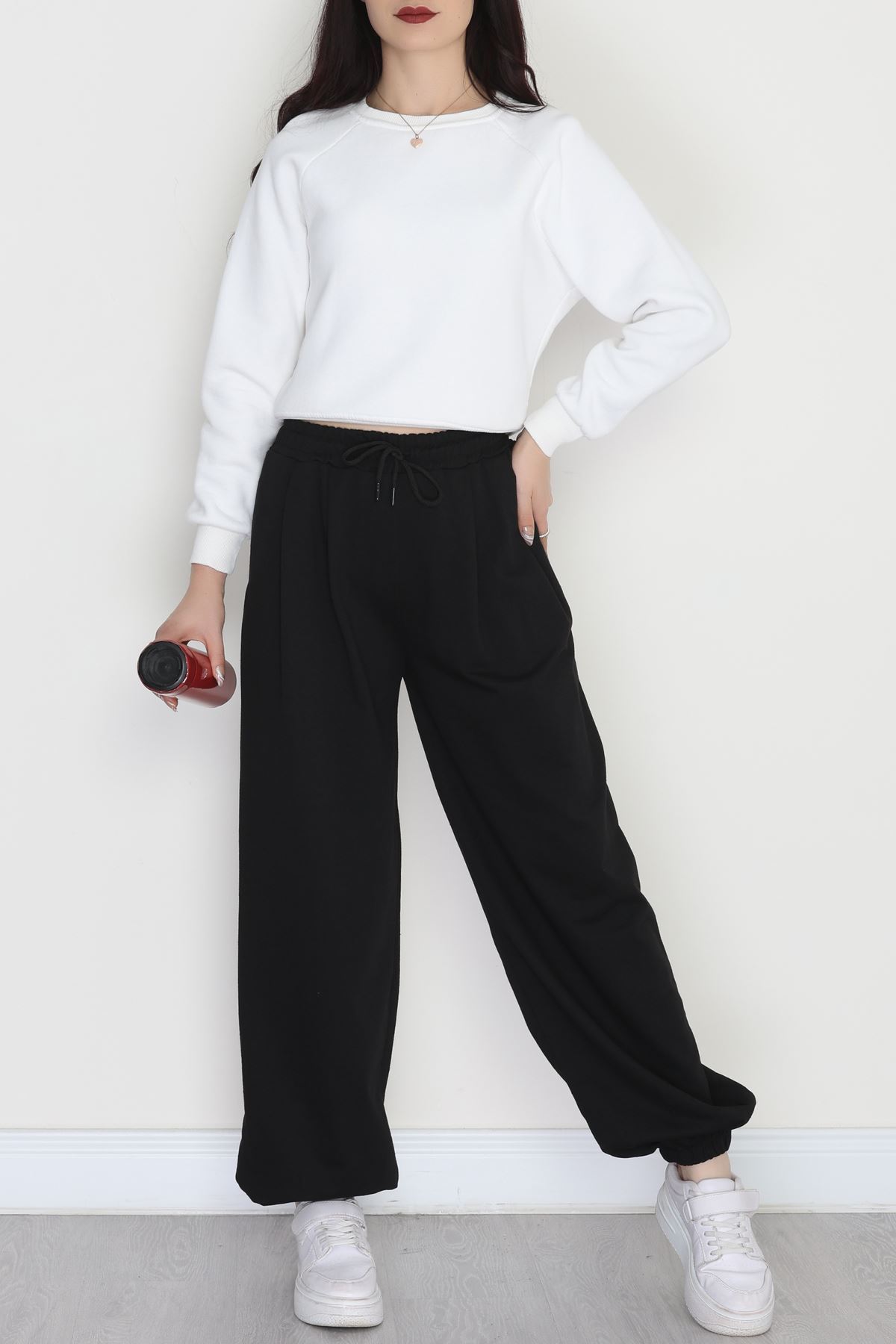 Paça Lastikli 2 İplik Pileli Eşofman Altı Siyah - 52008.1857.