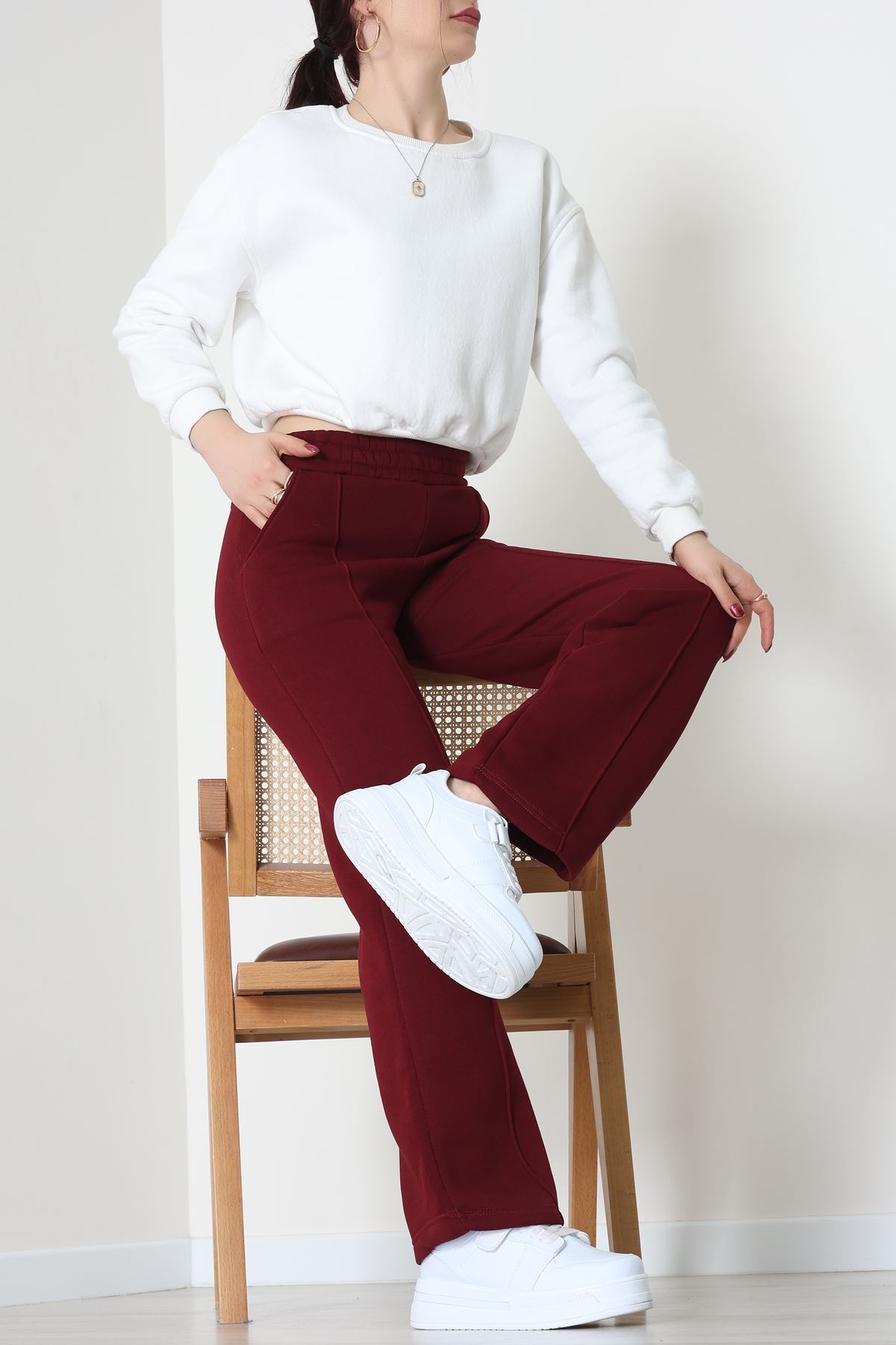 3 İplik Önü Çımalı Eşofman Altı Koyubordo - 42520.1878.