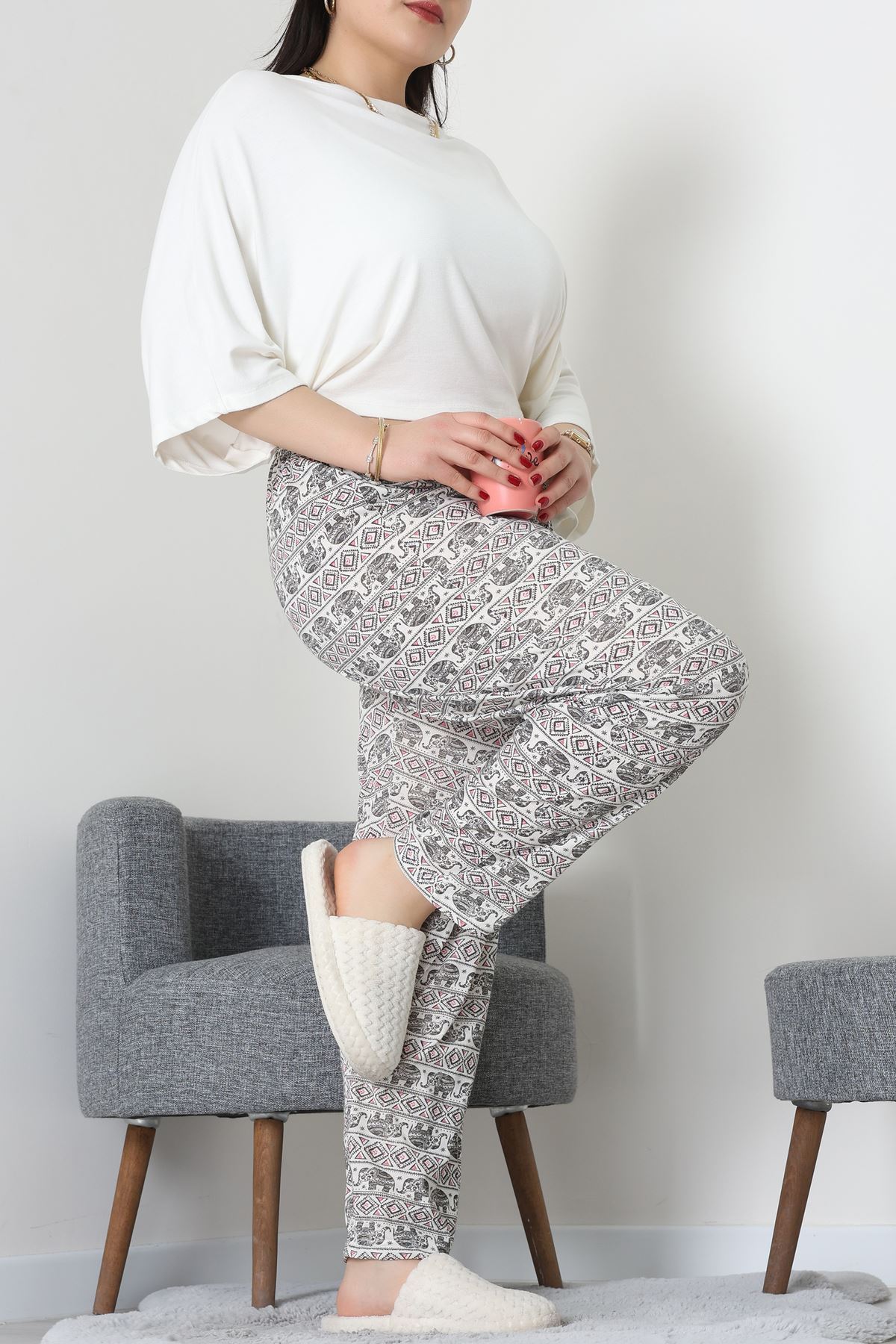 Büyük Beden Süprem Pijama Altı Beyazpembe - 55011.1567.