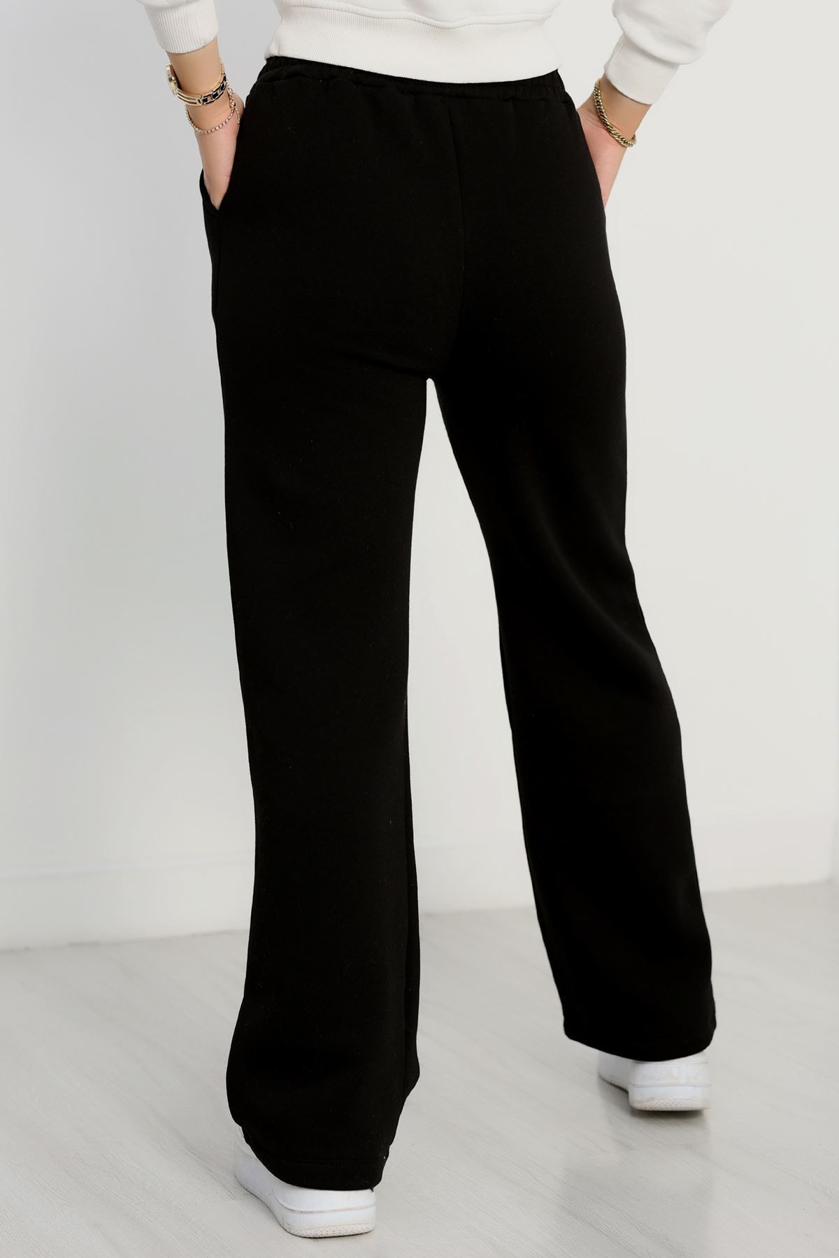 3 İplik Önü Çımalı Eşofman Altı Siyah - 42520.1878.