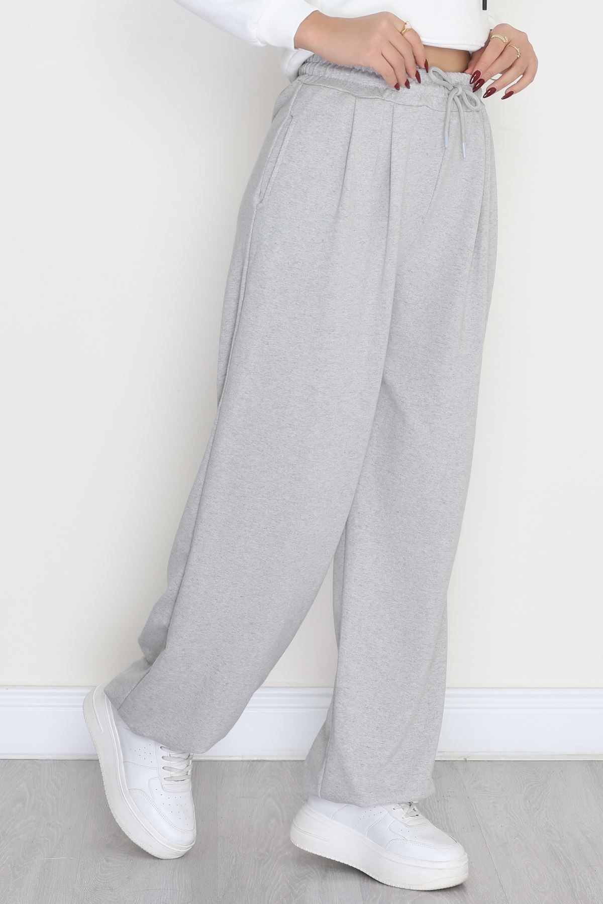 Paça Lastikli 2 İplik Pileli Eşofman Altı Gri - 52008.1857.