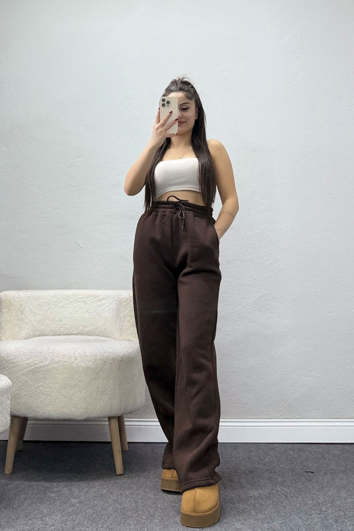 Palazzo 3 İplik Eşofman Altı Kahve - 6000.1247.