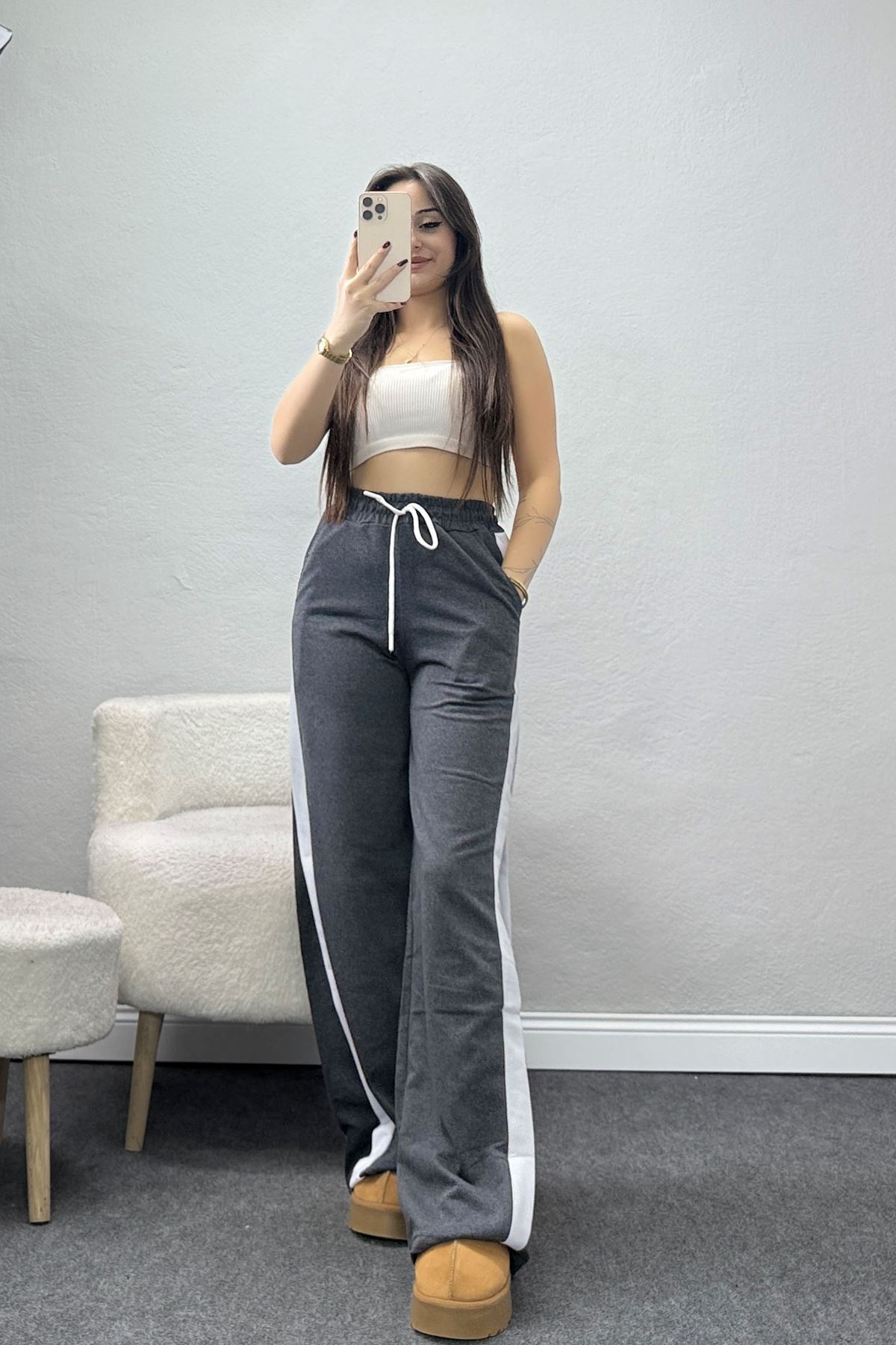 2 İplik Şeritli Eşofman Altı Antrasit - 52050.1857.