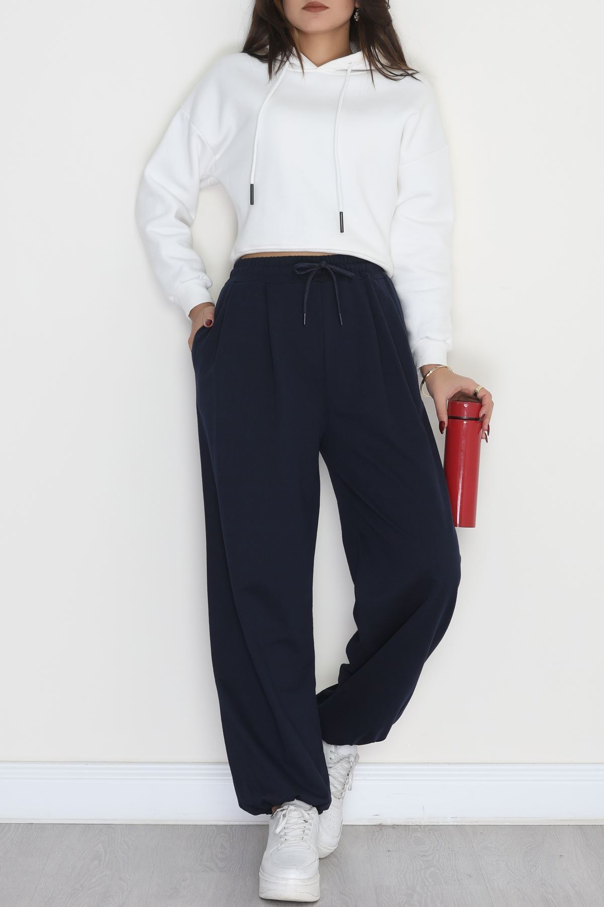 Paça Lastikli 2 İplik Pileli Eşofman Altı Lacivert - 52008.1857.