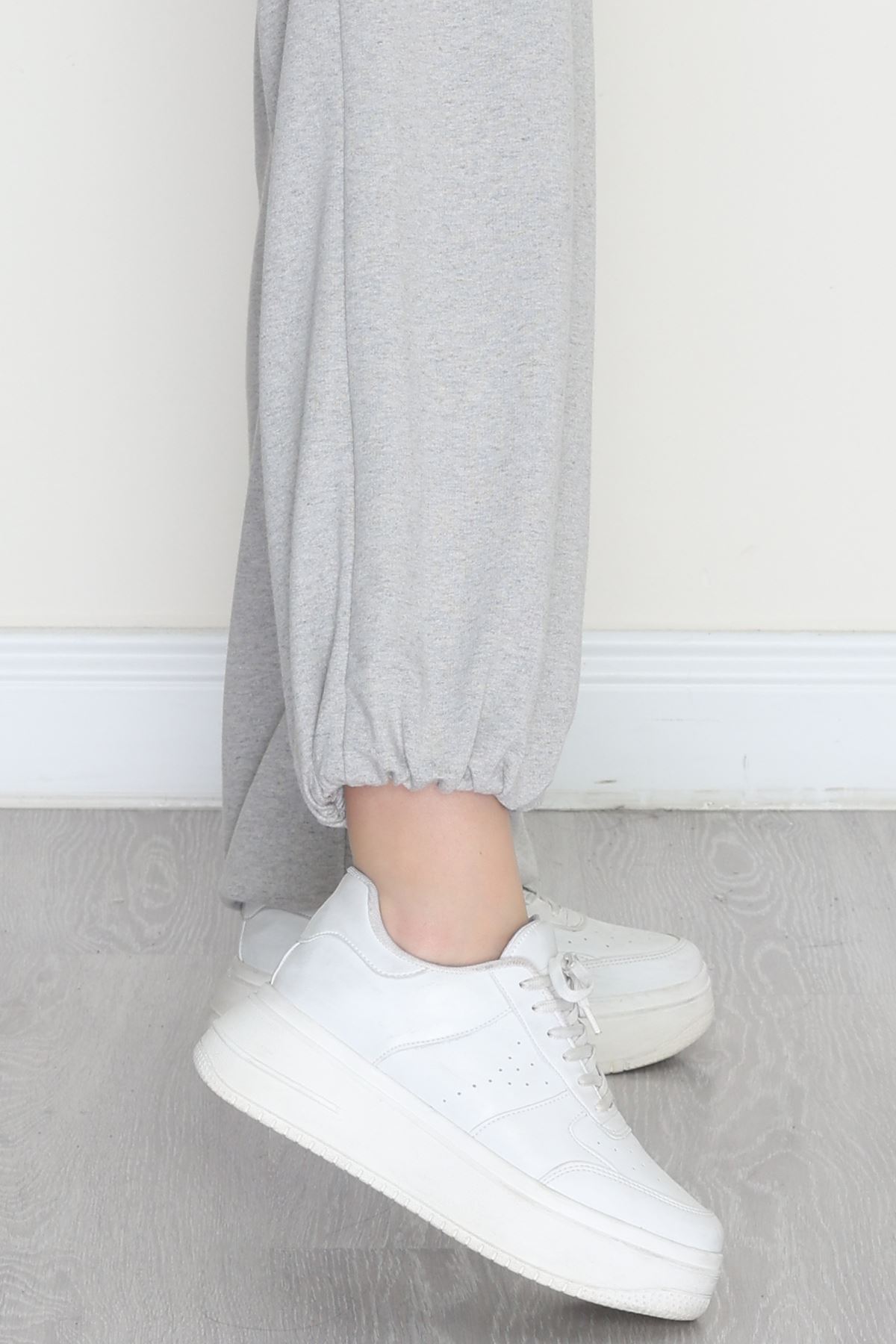 Paça Lastikli 2 İplik Pileli Eşofman Altı Gri - 52008.1857.