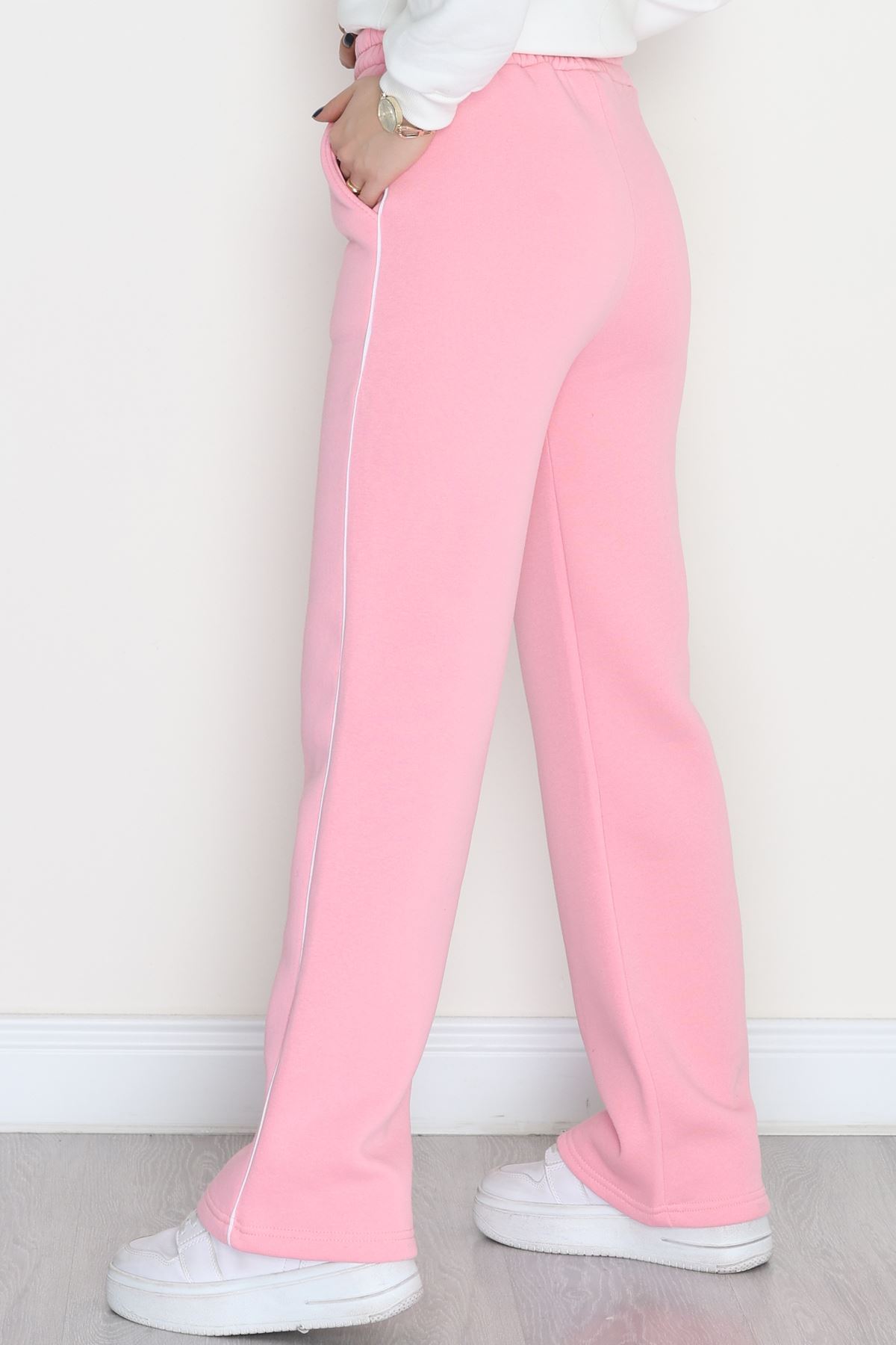 3 İplik Biyeli Palazzo Eşofman Altı Pembe - 30104.1878.