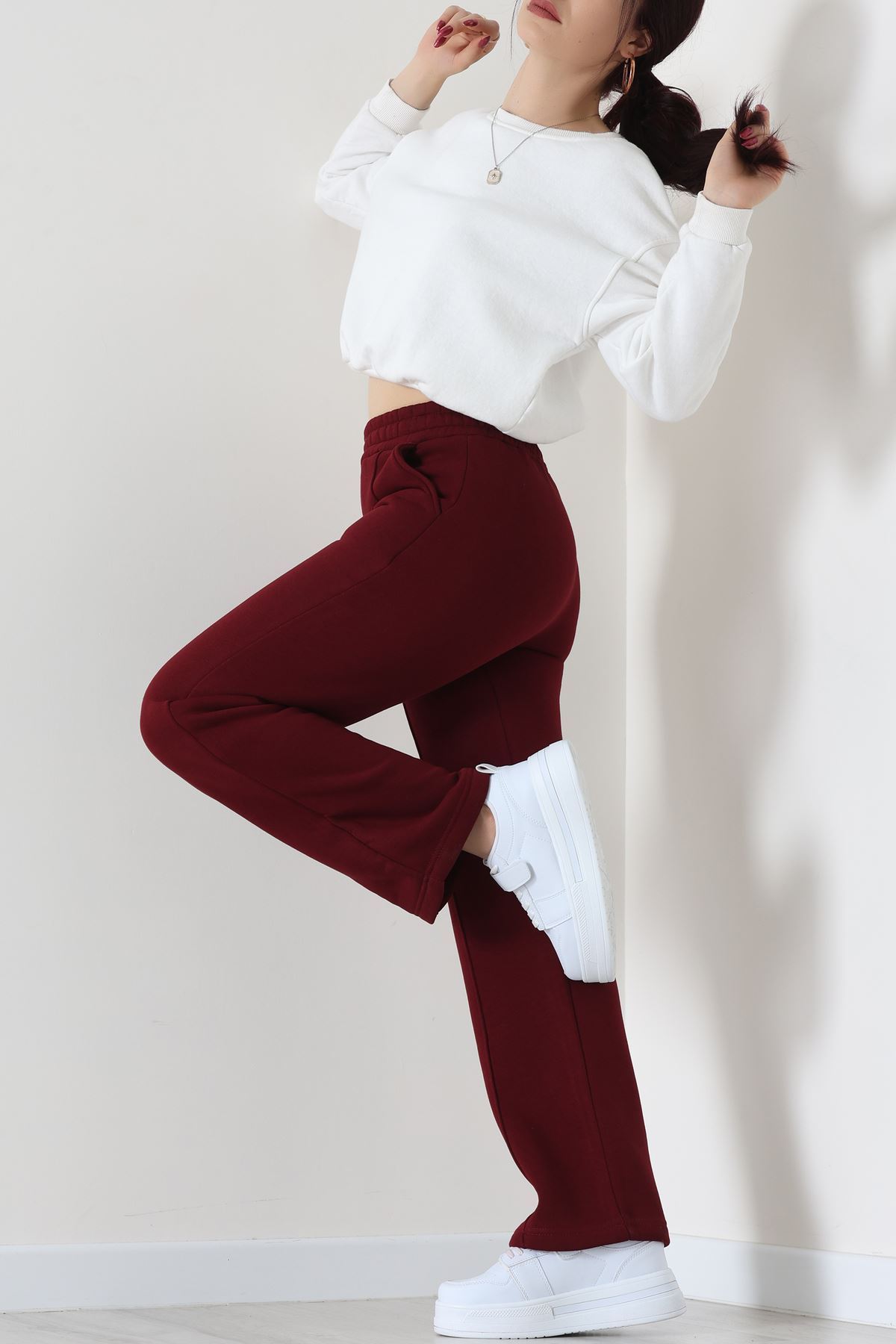 3 İplik Önü Çımalı Eşofman Altı Koyubordo - 42520.1878.