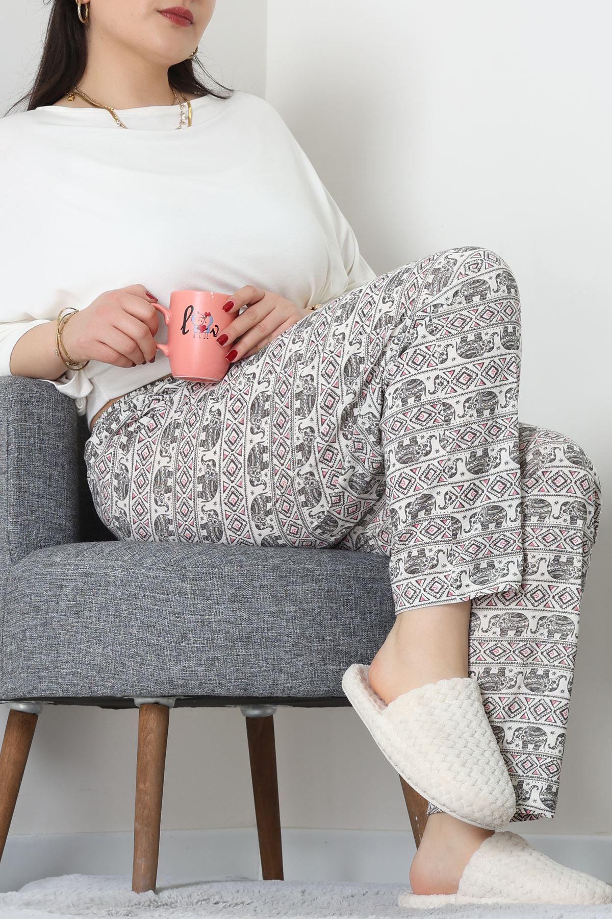 Büyük Beden Süprem Pijama Altı Beyazpembe - 55011.1567.