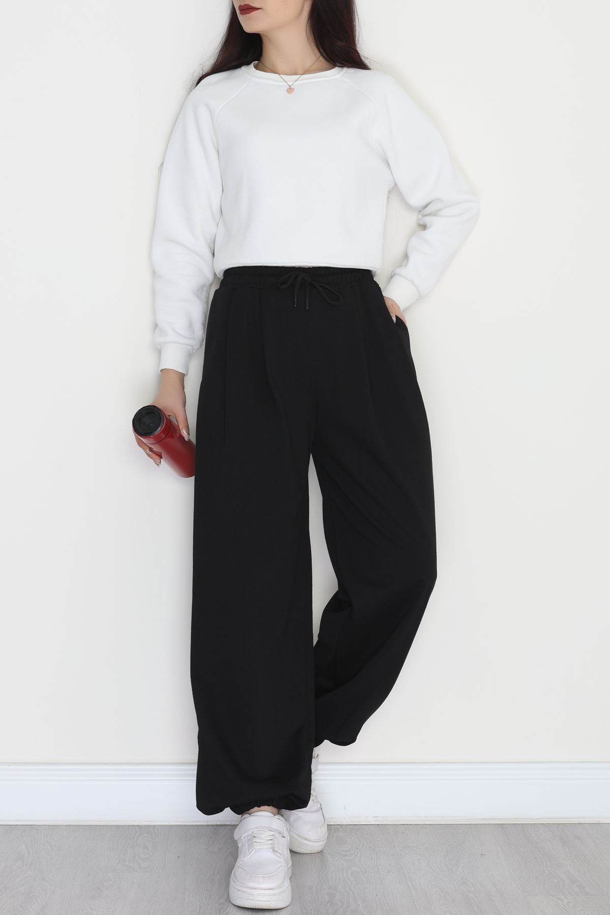 Paça Lastikli 2 İplik Pileli Eşofman Altı Siyah - 52008.1857.