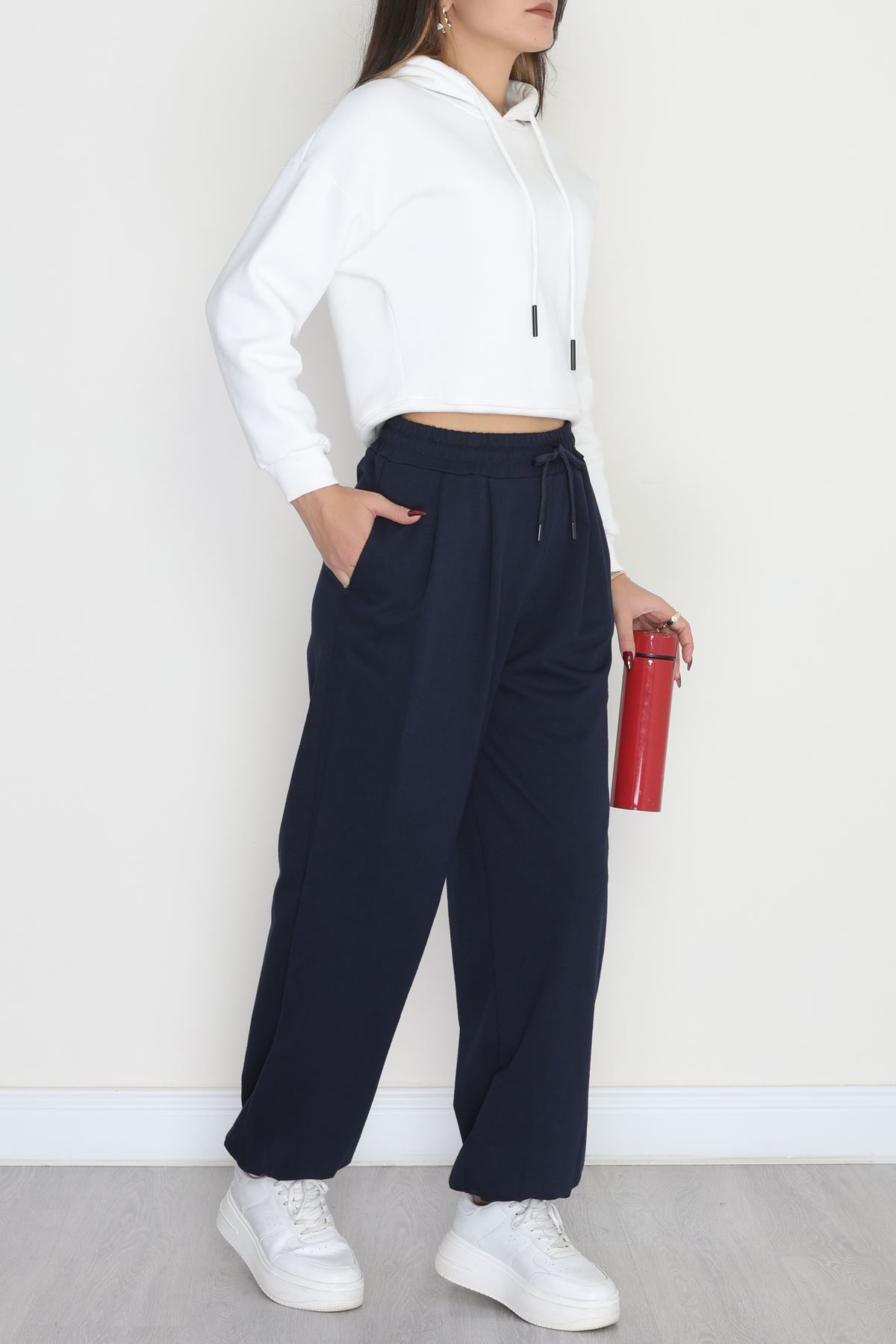 Paça Lastikli 2 İplik Pileli Eşofman Altı Lacivert - 52008.1857.