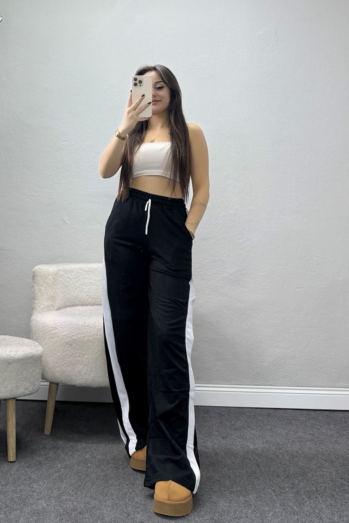 2 İplik Şeritli Eşofman Altı Siyah - 52050.1857.