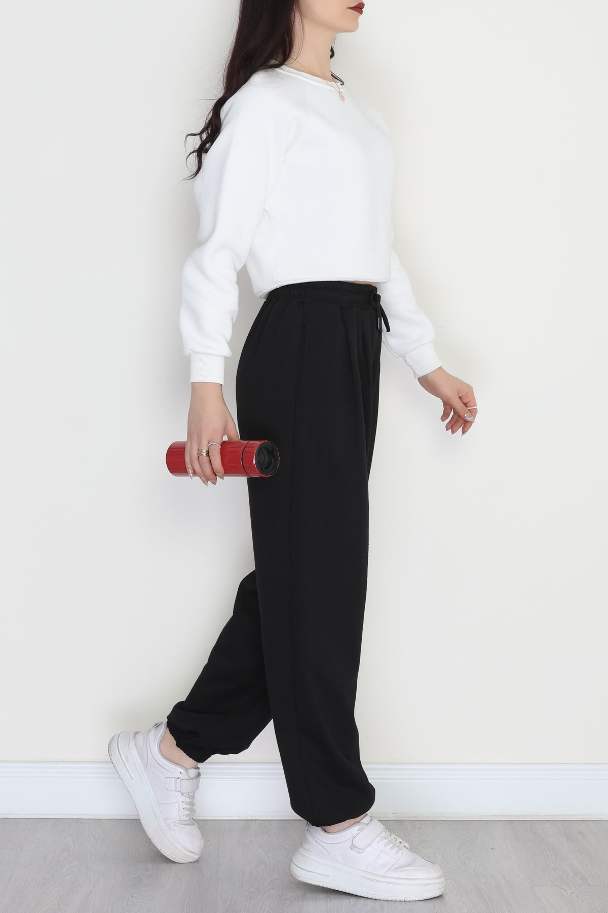 Paça Lastikli 2 İplik Pileli Eşofman Altı Siyah - 52008.1857.