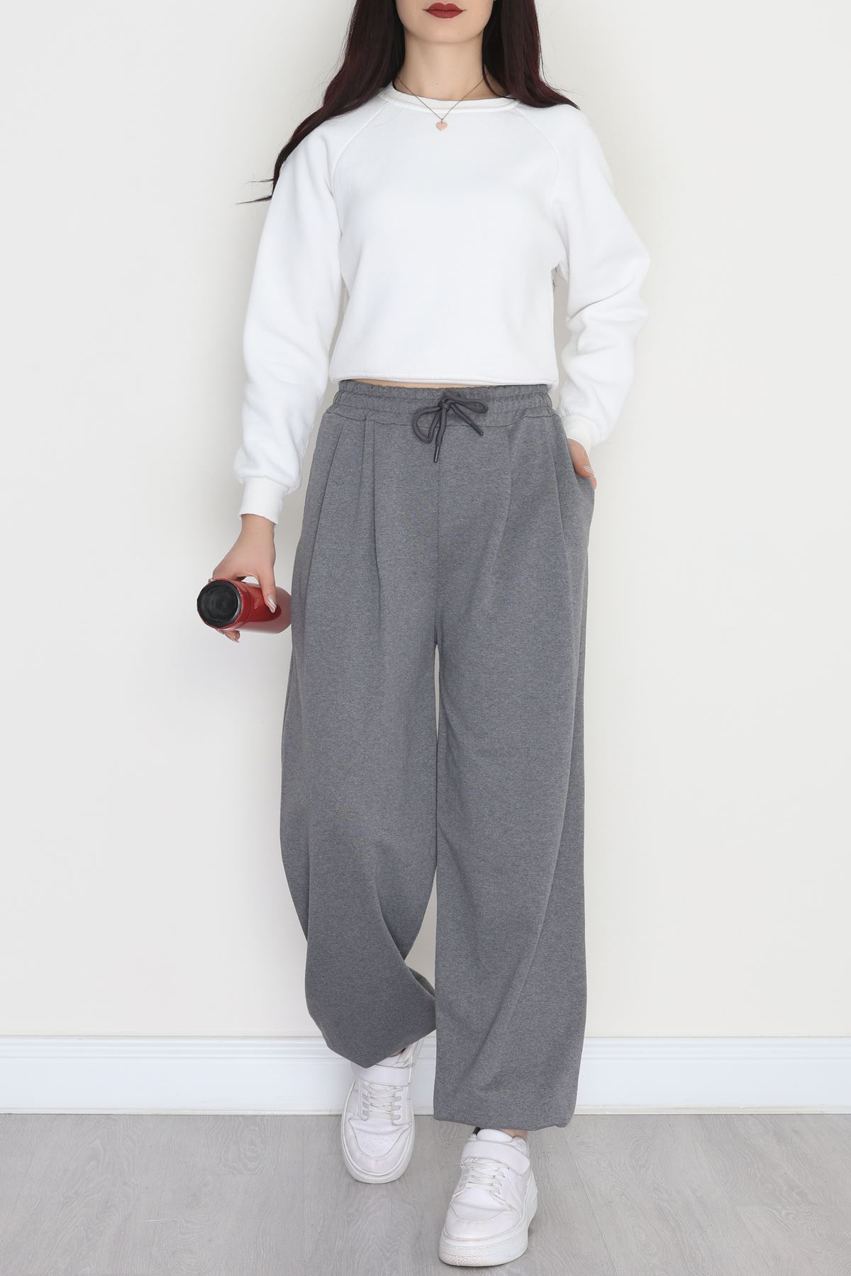 Paça Lastikli 2 İplik Pileli Eşofman Altı Füme - 52008.1857.