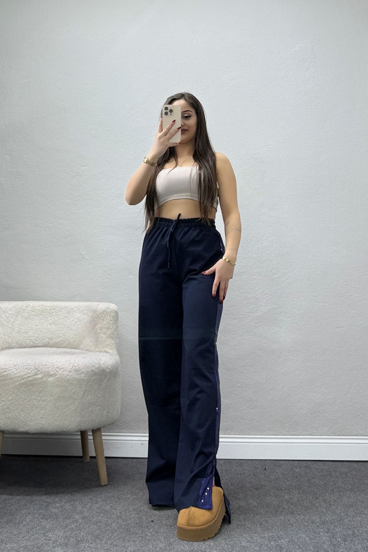 2 İplik Pul Detaylı Eşofman Altı Lacivert - 52110.1857.