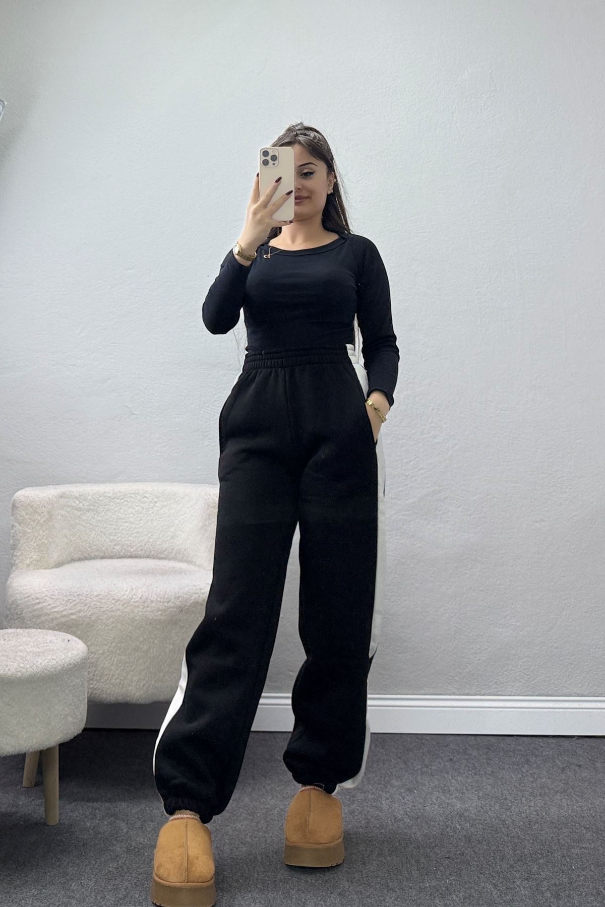 3 İplik Paça Lastikli Eşofman Altı Siyah - 42521.1878.