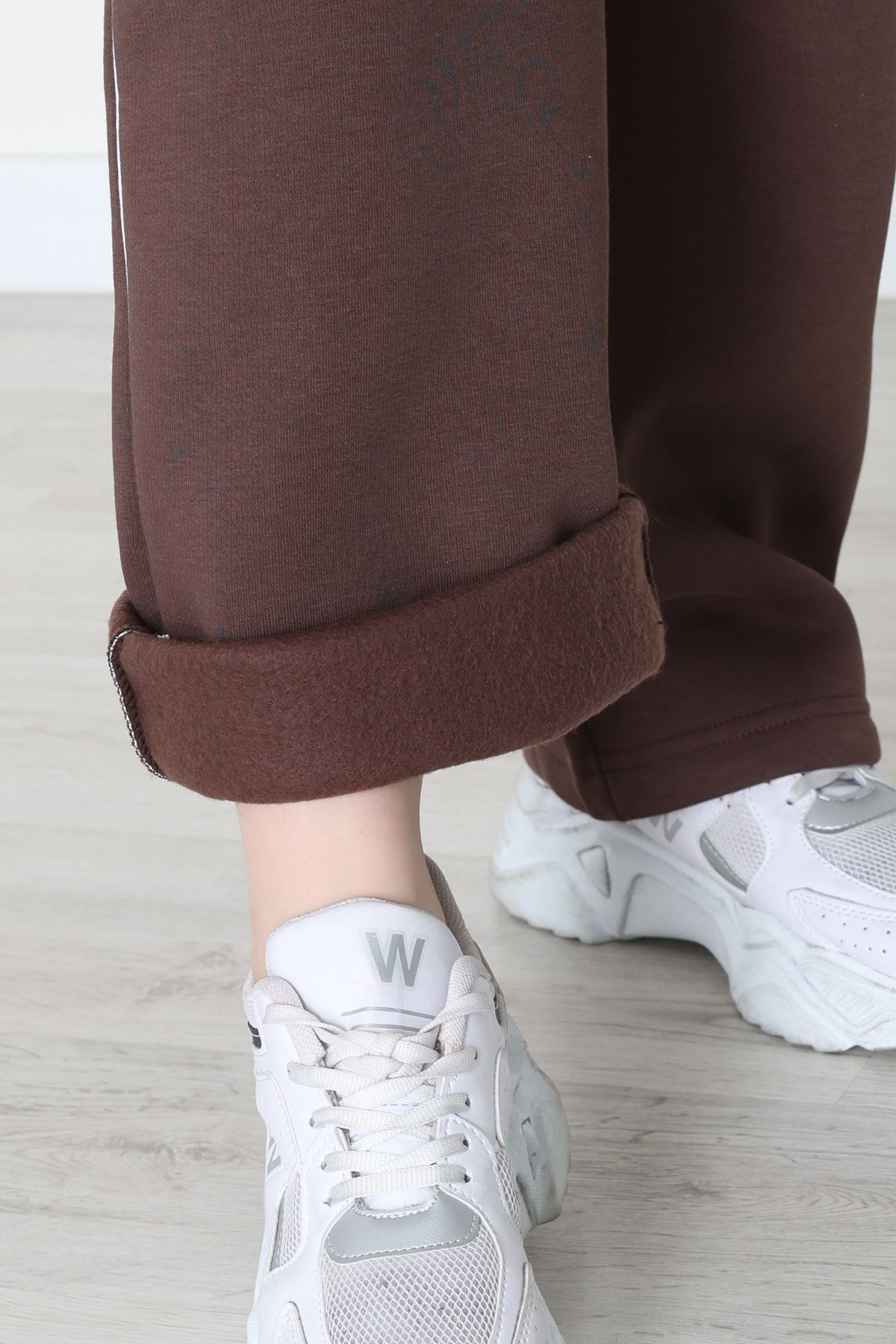 3 İplik Biyeli Palazzo Eşofman Altı Acıkahve - 30104.1878.