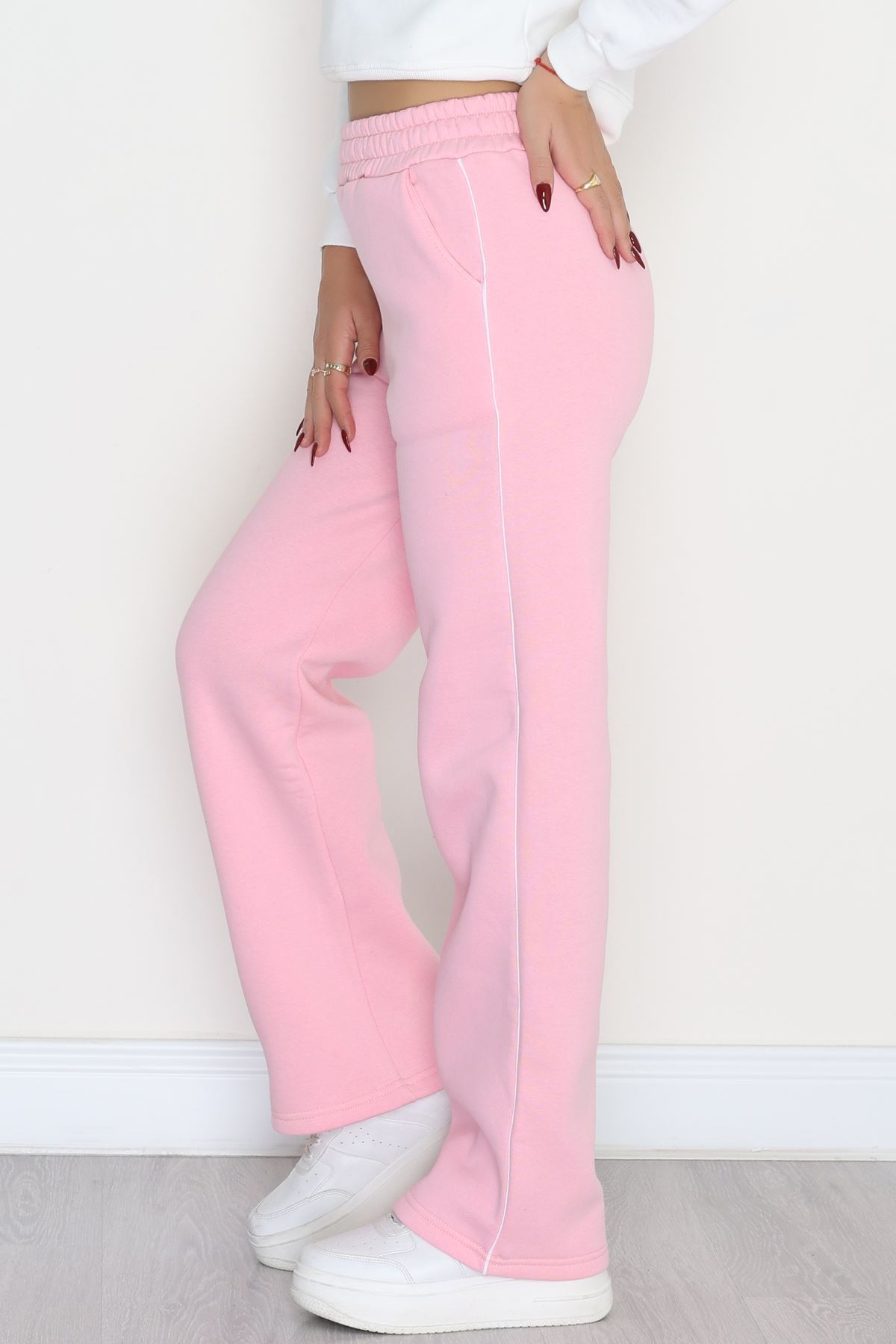 3 İplik Biyeli Palazzo Eşofman Altı Pudra - 30104.1878.