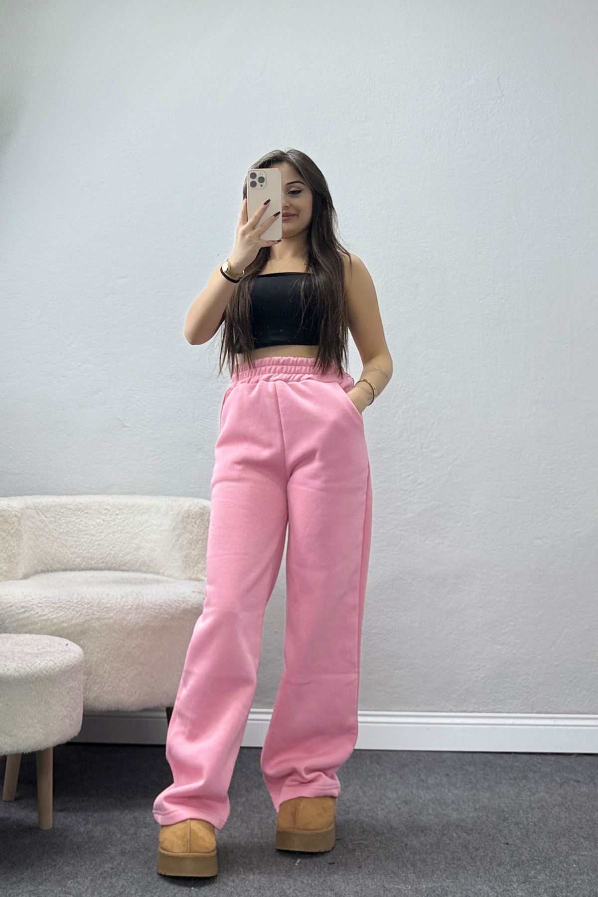 Üç İplik Palazzo Eşofman Altı Pembe - 20970.1878.