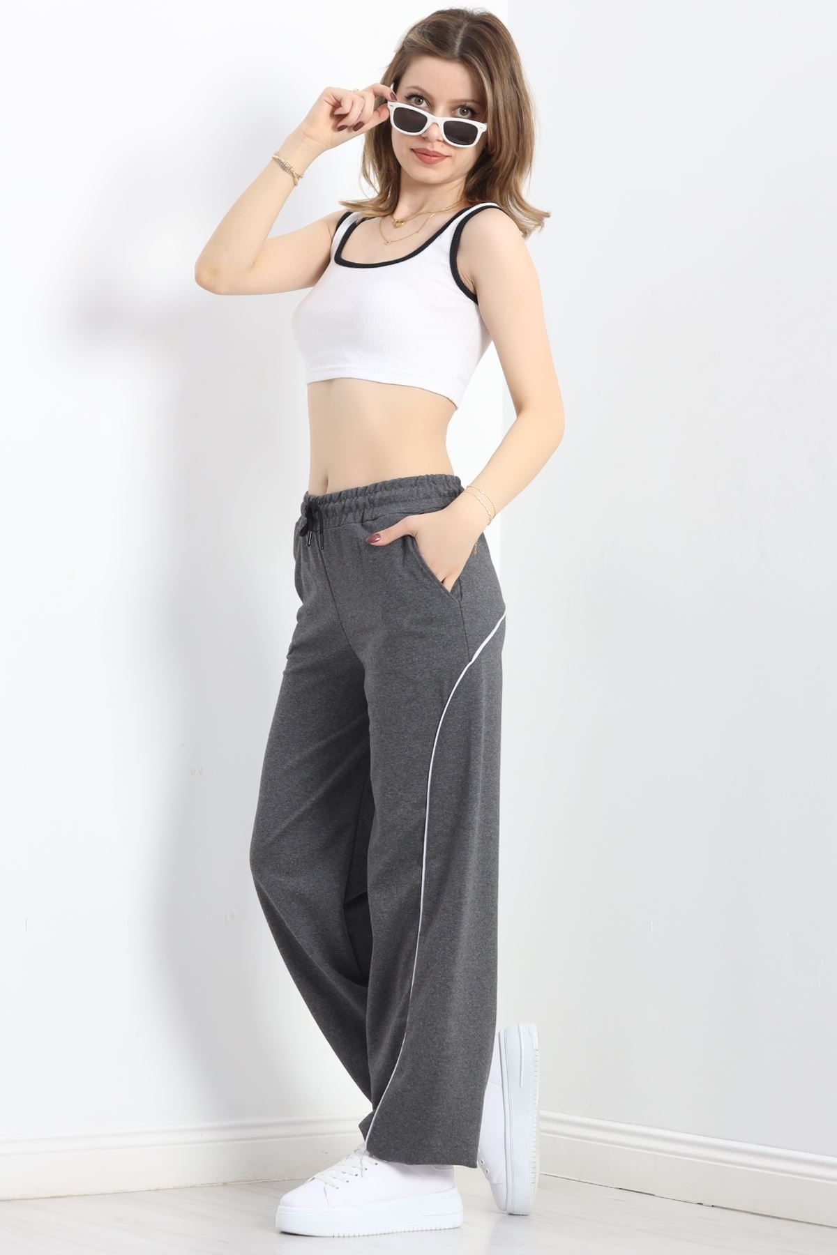 Paça Stoperli 2 İplik Eşofman Altı Füme - 50058.1857.