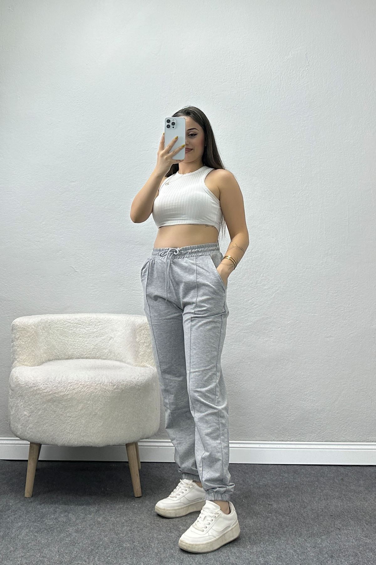 Paça Lastikli Çımalı Eşofman Altı Gri - 40760.1431.