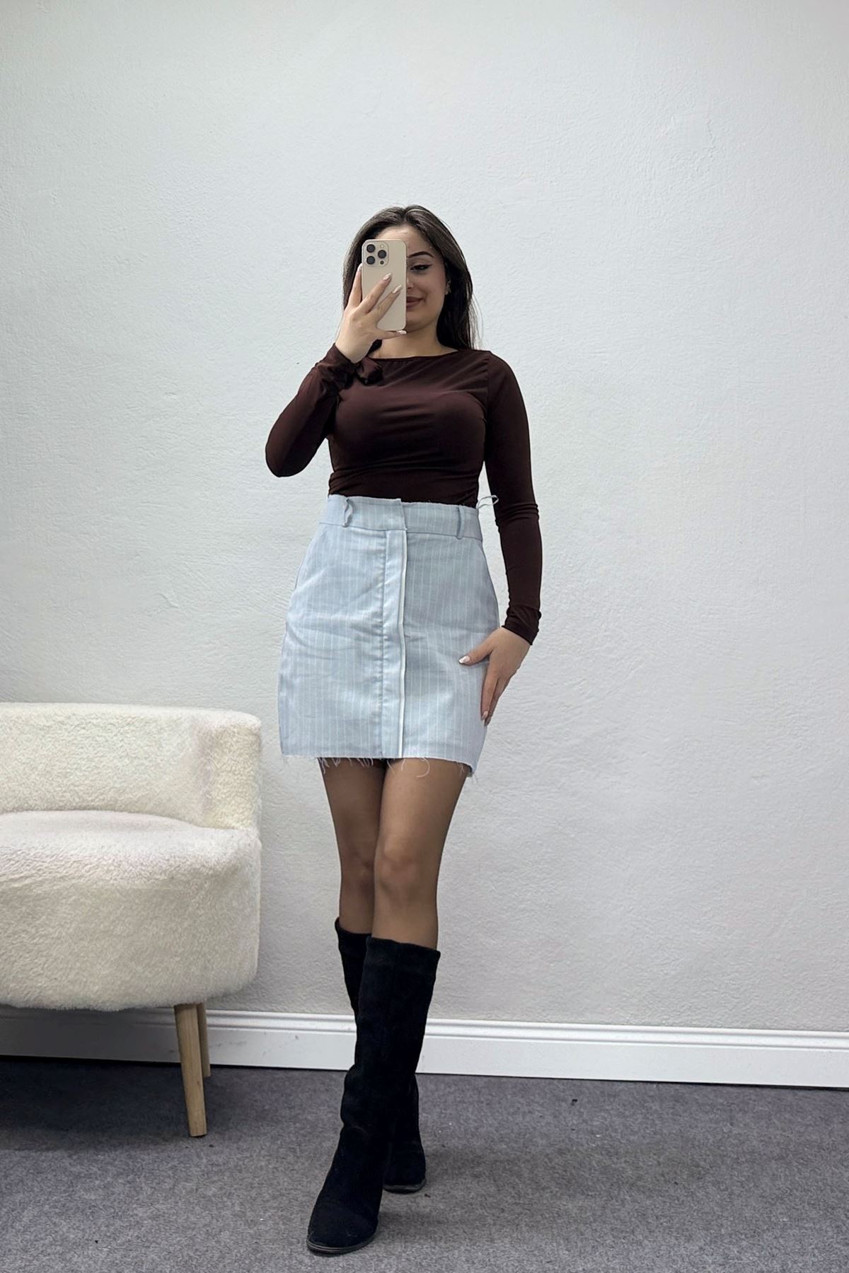 Çizgili Mini Etek Mavi - 40839.444.