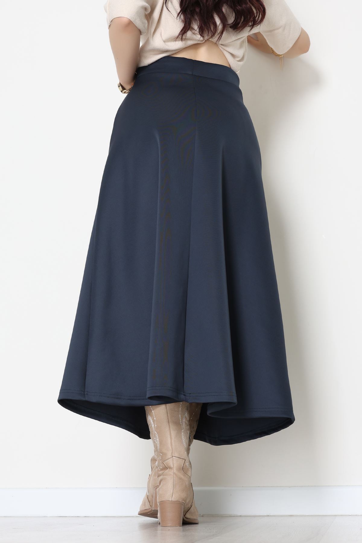 Puf Scuba Kumaş Uzun Etek Lacivert - 51104.1355.