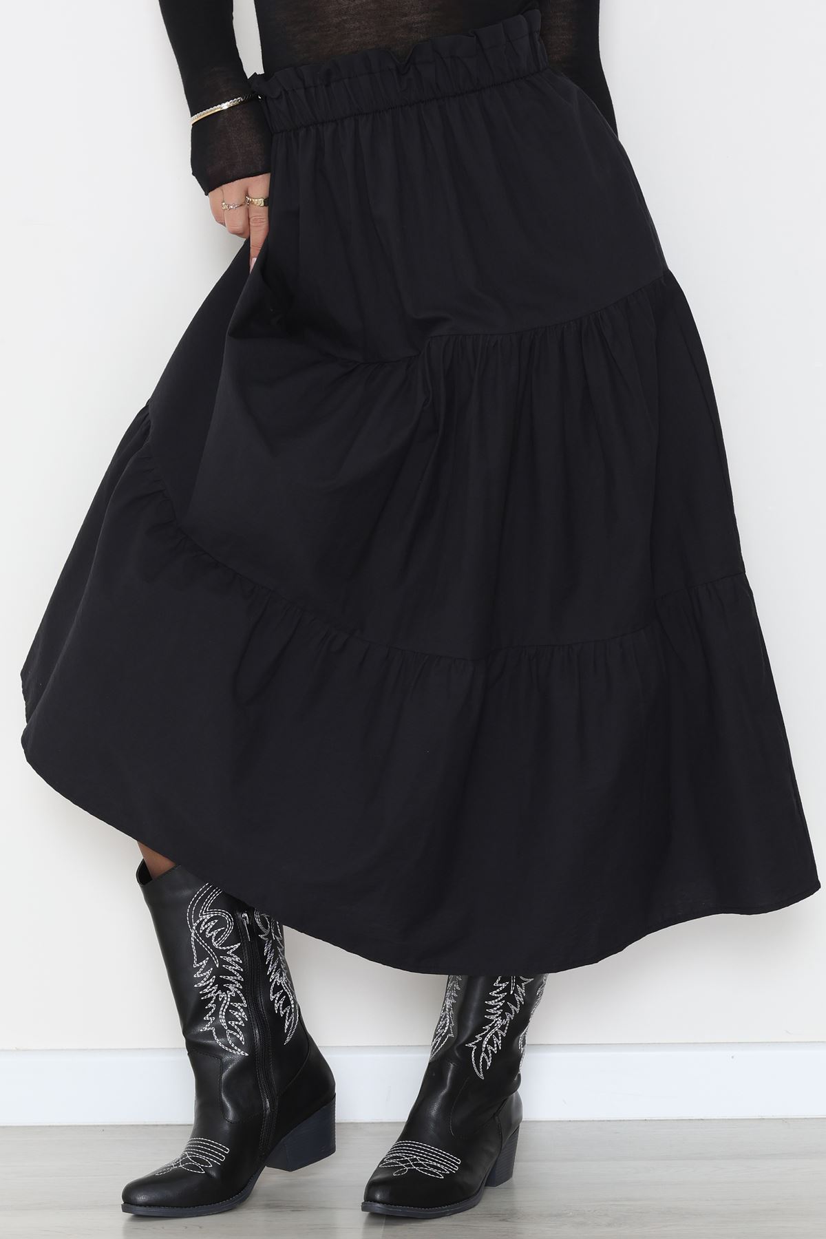 Pamuklu Dokuma Çingene Etek Siyah - 51058.1837.