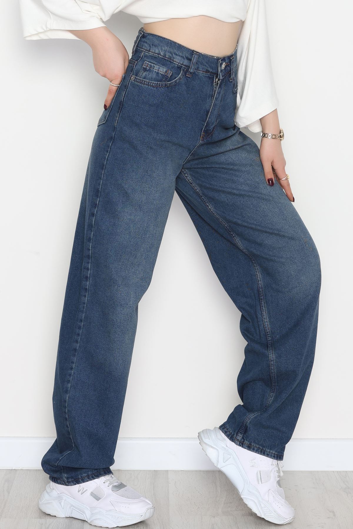 Tokalı Baggy Kot Pantolon Lacivert - 31558.2088.