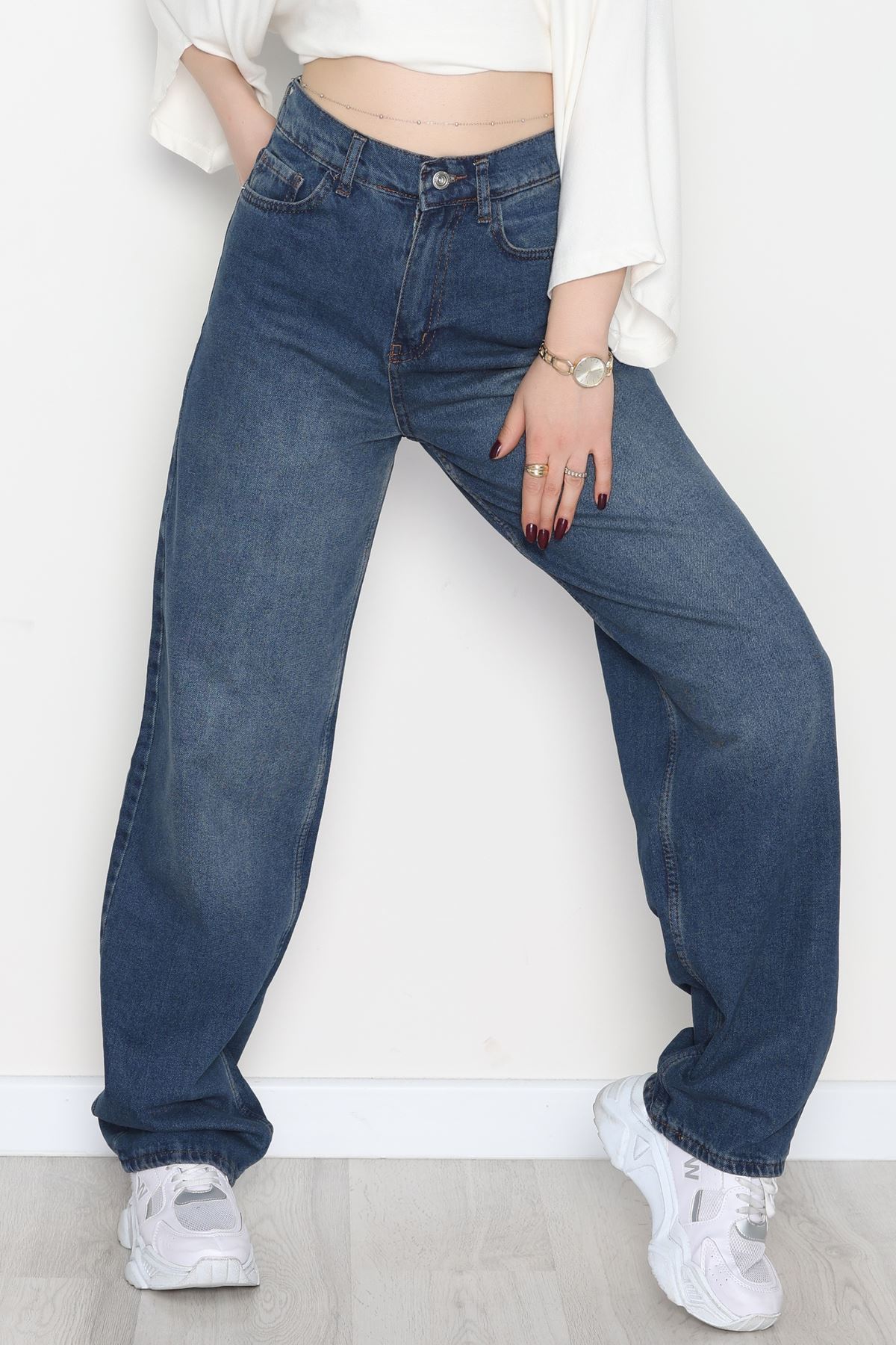 Tokalı Baggy Kot Pantolon Lacivert - 31558.2088.