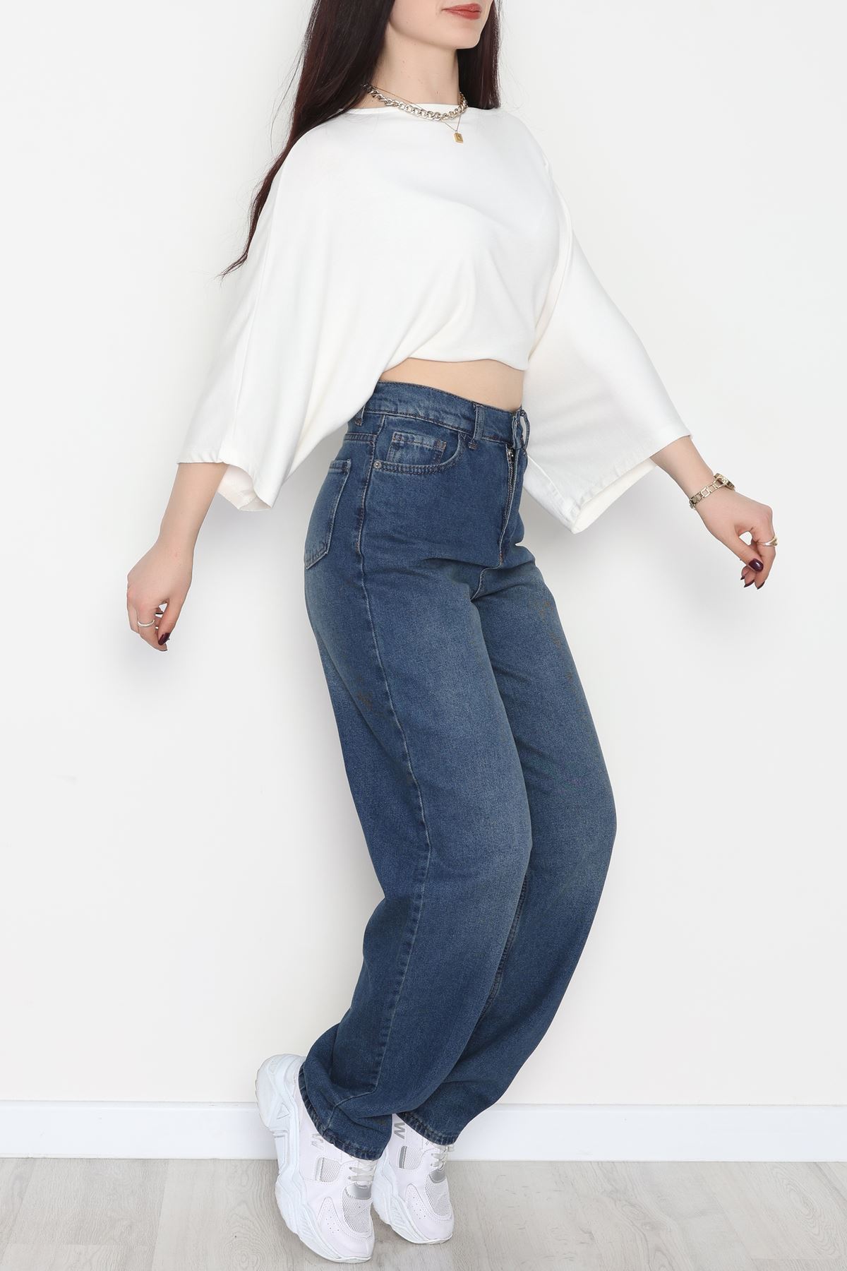 Tokalı Baggy Kot Pantolon Lacivert - 31558.2088.