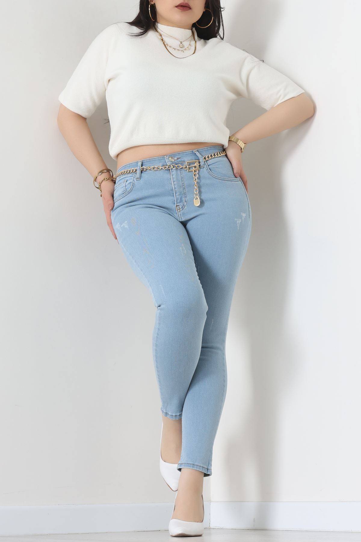 Lazer Kesim Büyük Beden Kot Pantolon Buzmavi - 31828.2121.