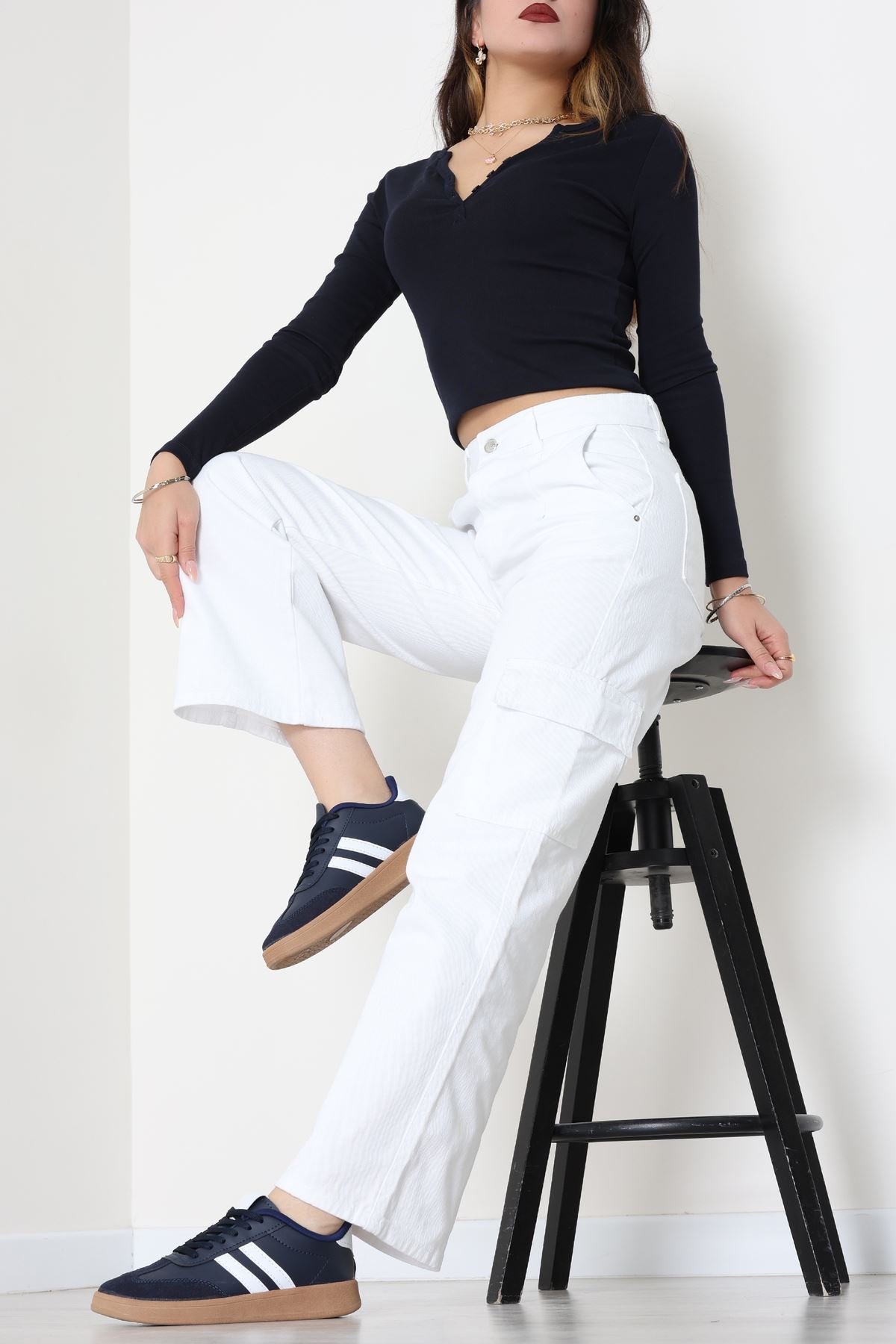 Kargo Cep Palazzo Kot Pantolon Beyaz - 31849.2121.