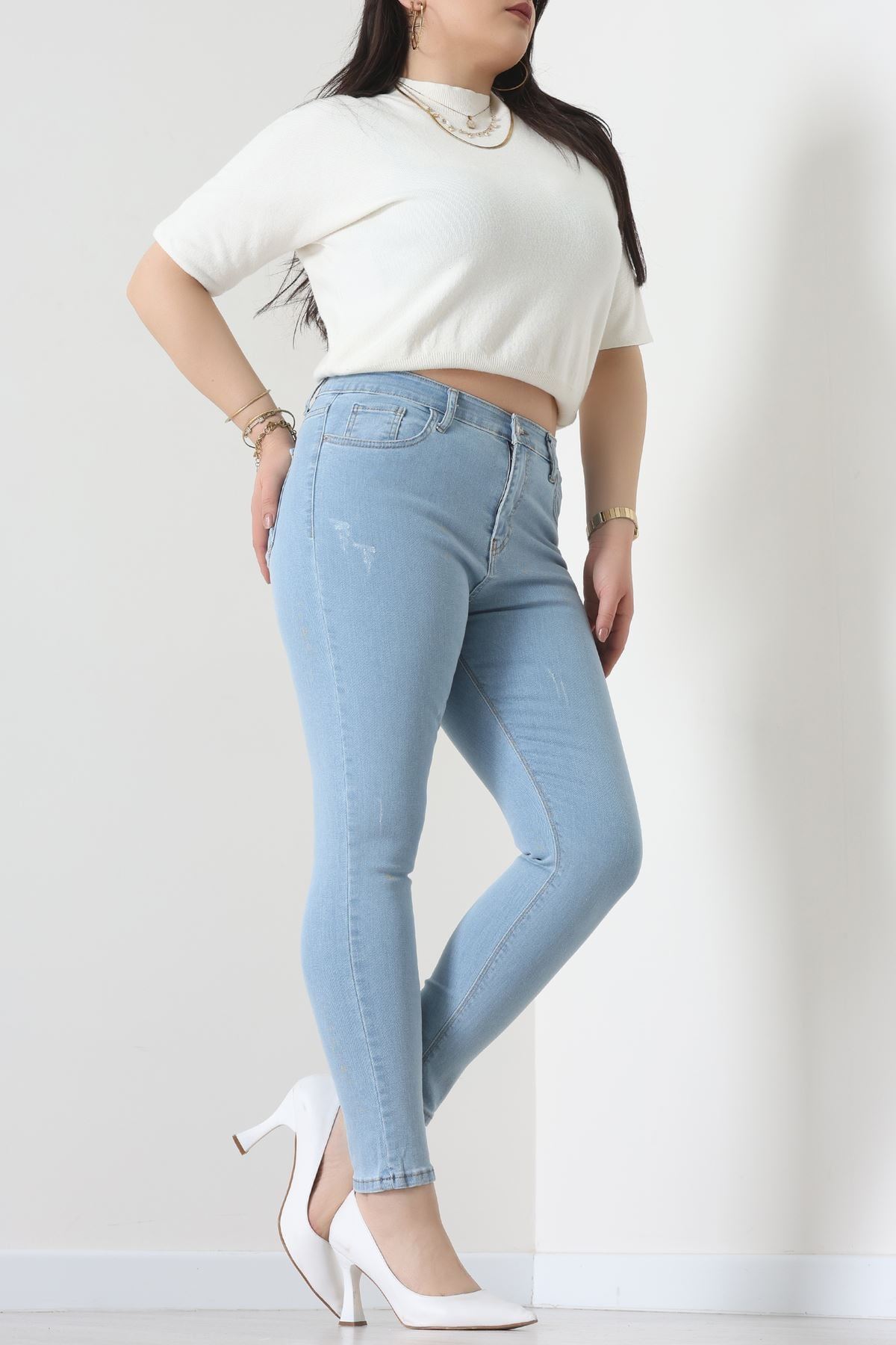 Lazer Kesim Büyük Beden Kot Pantolon Buzmavi - 31828.2121.