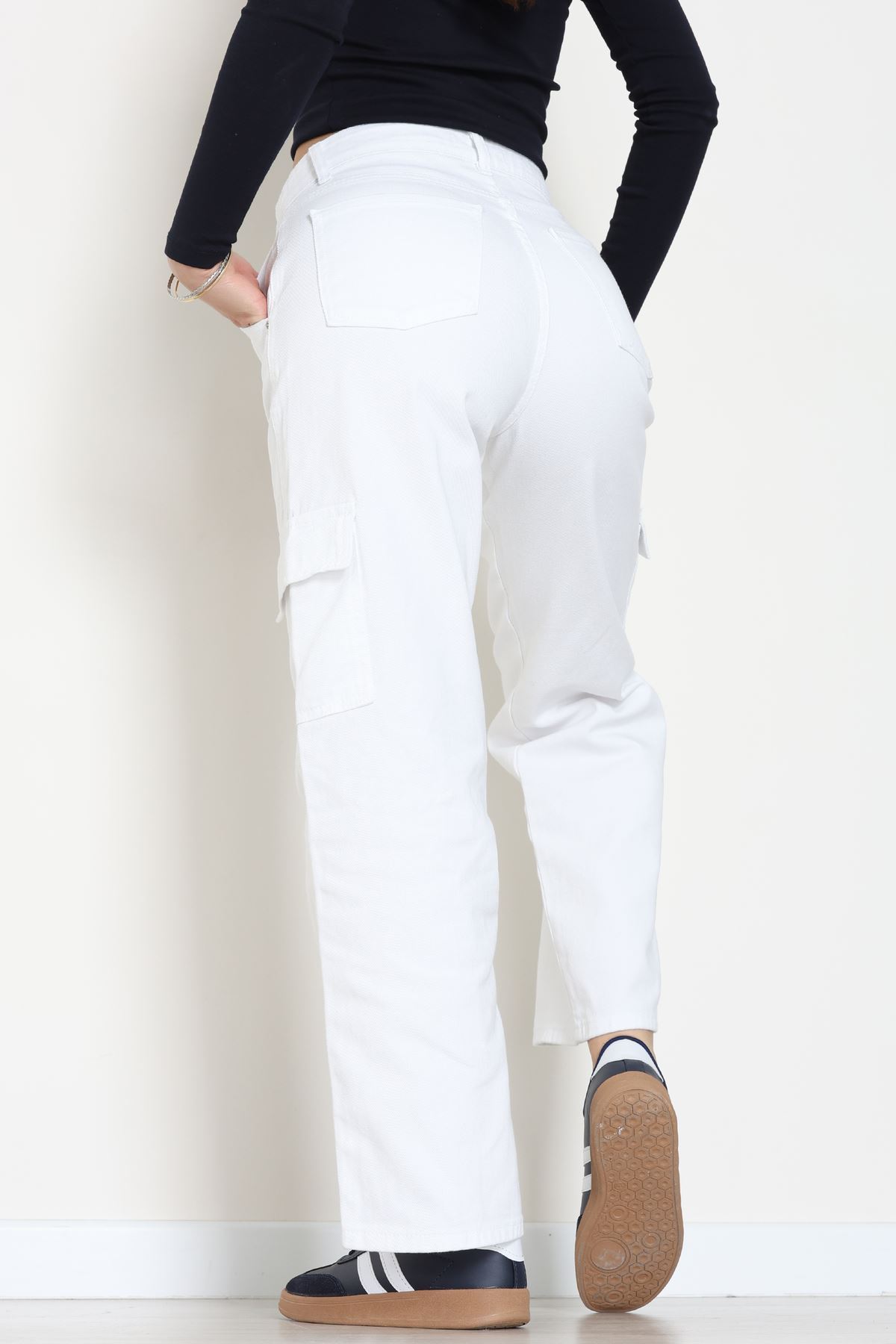 Kargo Cep Palazzo Kot Pantolon Beyaz - 31849.2121.
