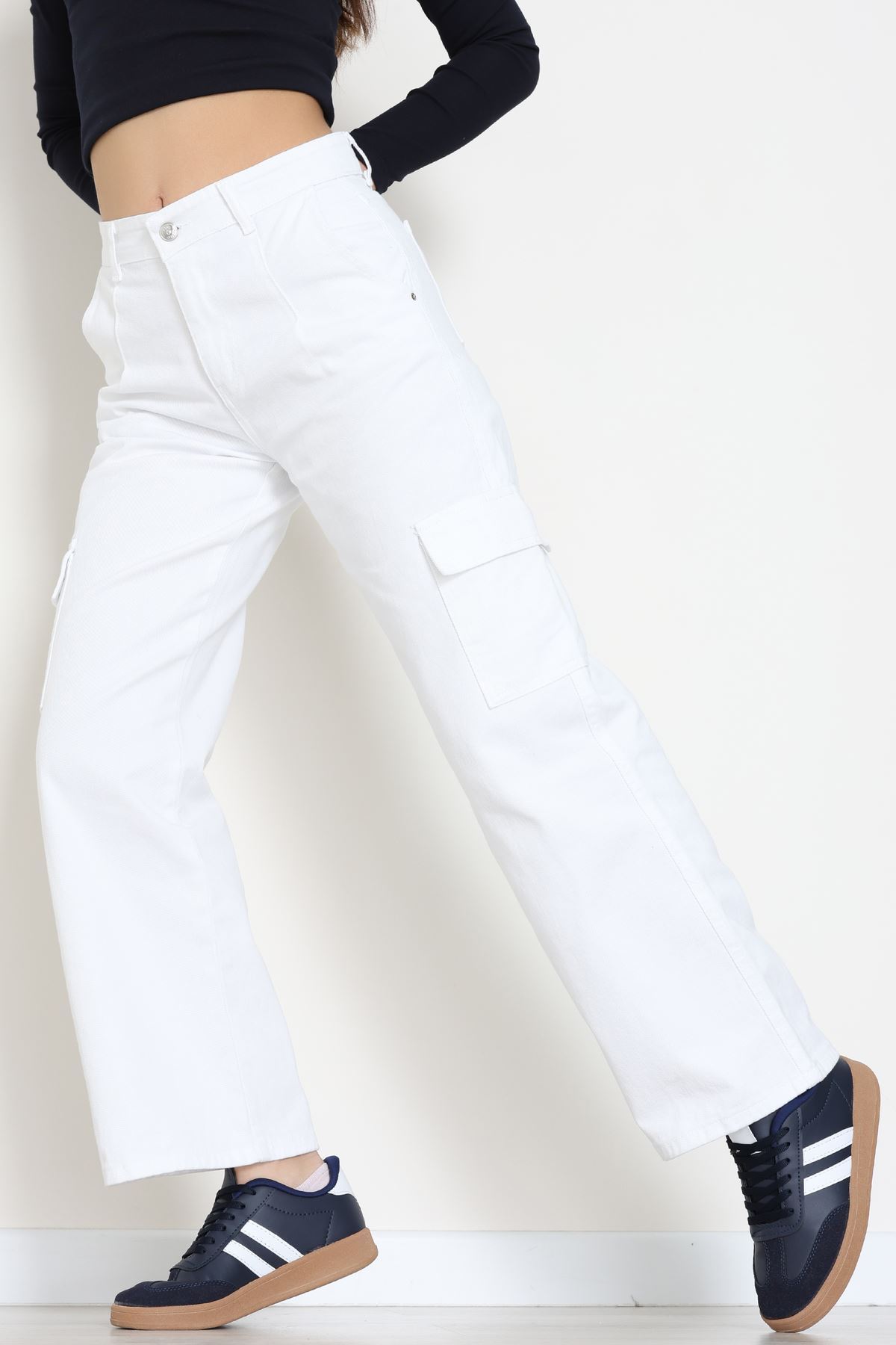 Kargo Cep Palazzo Kot Pantolon Beyaz - 31849.2121.