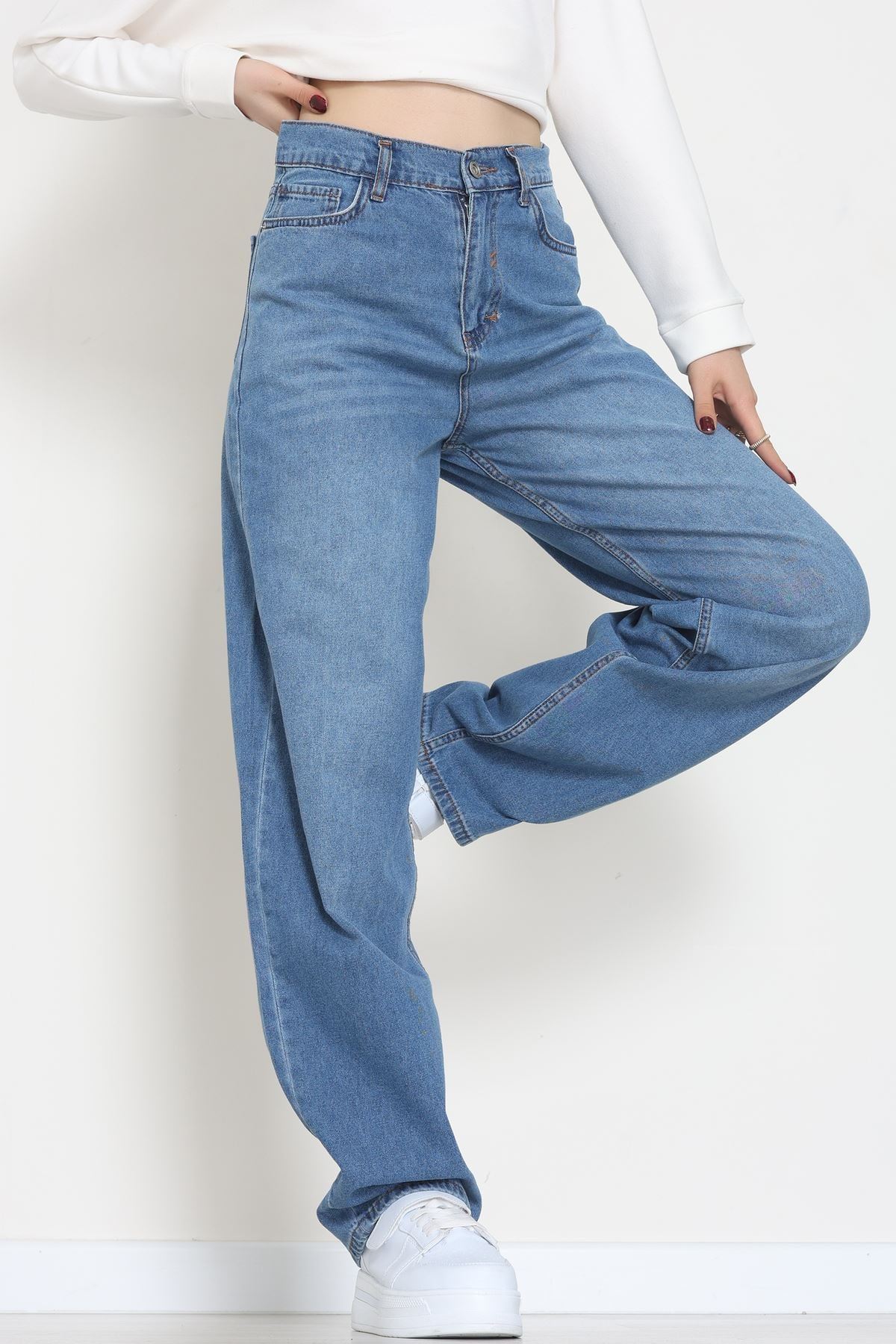 Tokalı Baggy Kot Pantolon Açıkmavi - 31558.2088.